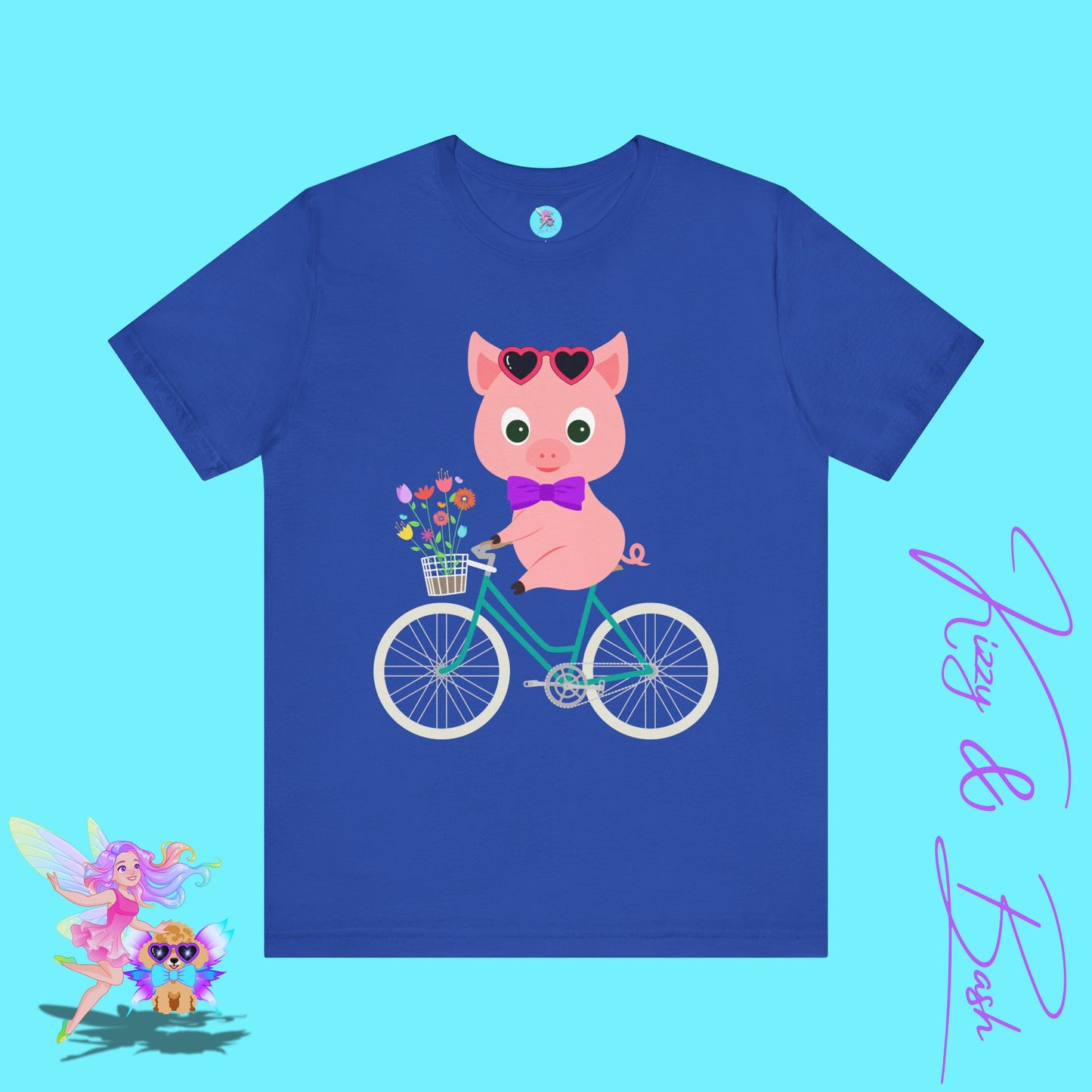 Cute Pig on Bicycle T-Shirt Whimsical Farmcore Graphic Tee Spring Piggy Shirt Gift for Pig Lovers Cute Farm Animal Shirt Spring Gift for Friends and Family Adult Unisex Jersey Short Sleeve Tee