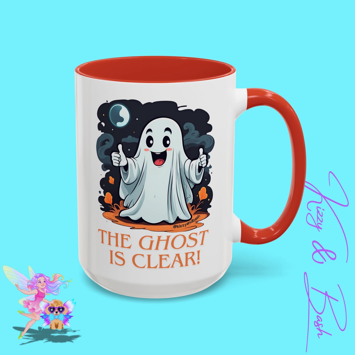 Funny Halloween Mug Cute Halloween Coffee Mug Unique Ghost Lover Gift The Ghost is Clear The Coast is Clear Punny Ghost with Two Thumbs Up Accent Coffee Mug - 11, 15oz