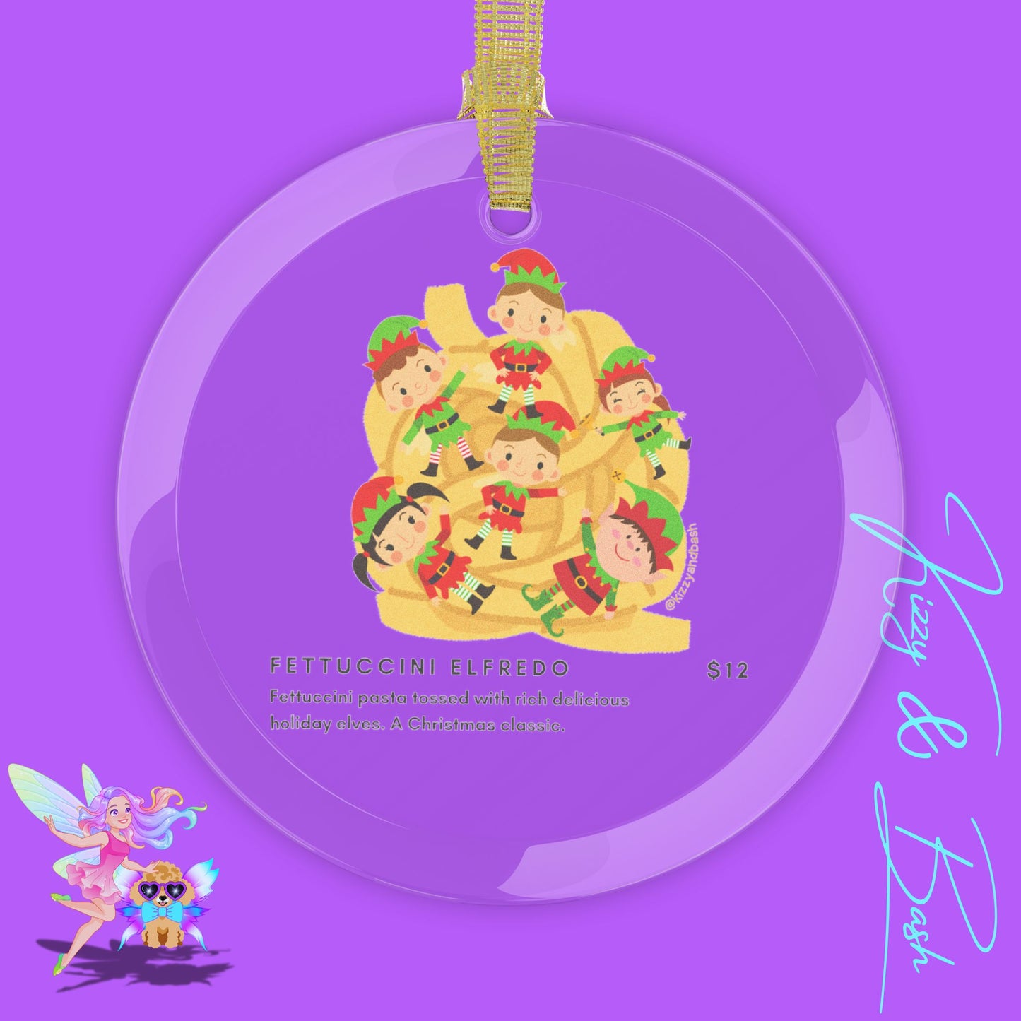 Fettuccini Elfredo Christmas Elves Tossed in Pasta Glass Ornaments Hilarious Christmas Gift Perfect Gift for Elf Fans White Elephant Gift Exchange Idea Unique Gift Idea for Foodies Funny Christmas Ornament