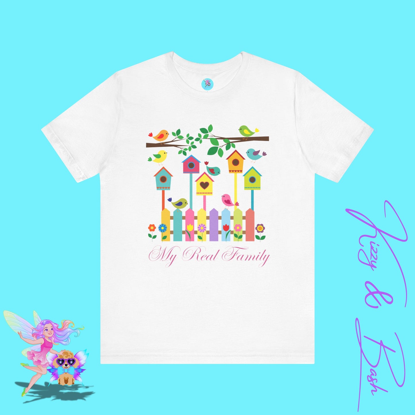 Colorful Spring Birds T-Shirt My Real Family Gift Cute Spring Gift for Bird Lovers Naturecore Graphic Tee Nature Lover Gift Chosen Family My Tribe Adult Unisex Jersey Short Sleeve Tee