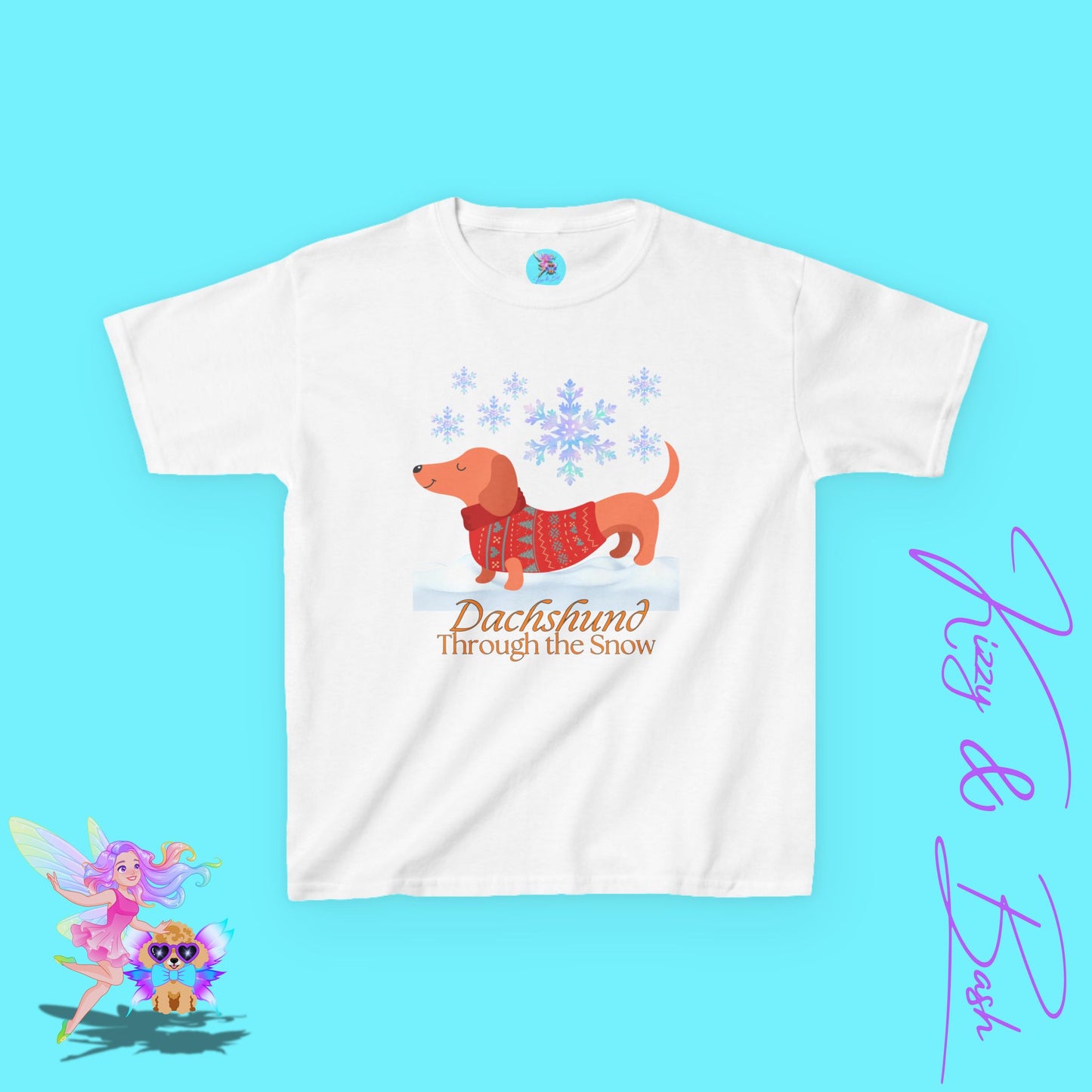 Funny Christmas Dachshund Shirt Dachshund Through the Snow Cute Christmas Dog Shirt for Kids Christmas Wiener Dog Shirt Christmas Shirt for Dog Moms and Dads Funny Shirt for Dog Lovers Kids Heavy Cotton™ Tee