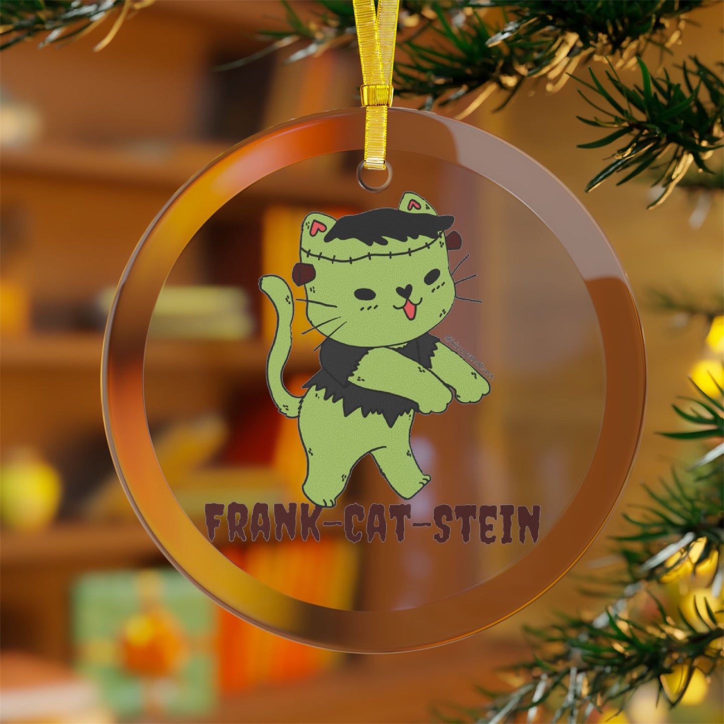 Frankenstein Kitty Cat Ornament Funny Halloween Cat Gift for Cat Lovers Unique Halloween Gift Christmas Ornament for Cat Lovers Frank-Cat-Stein Halloween Glass Ornaments