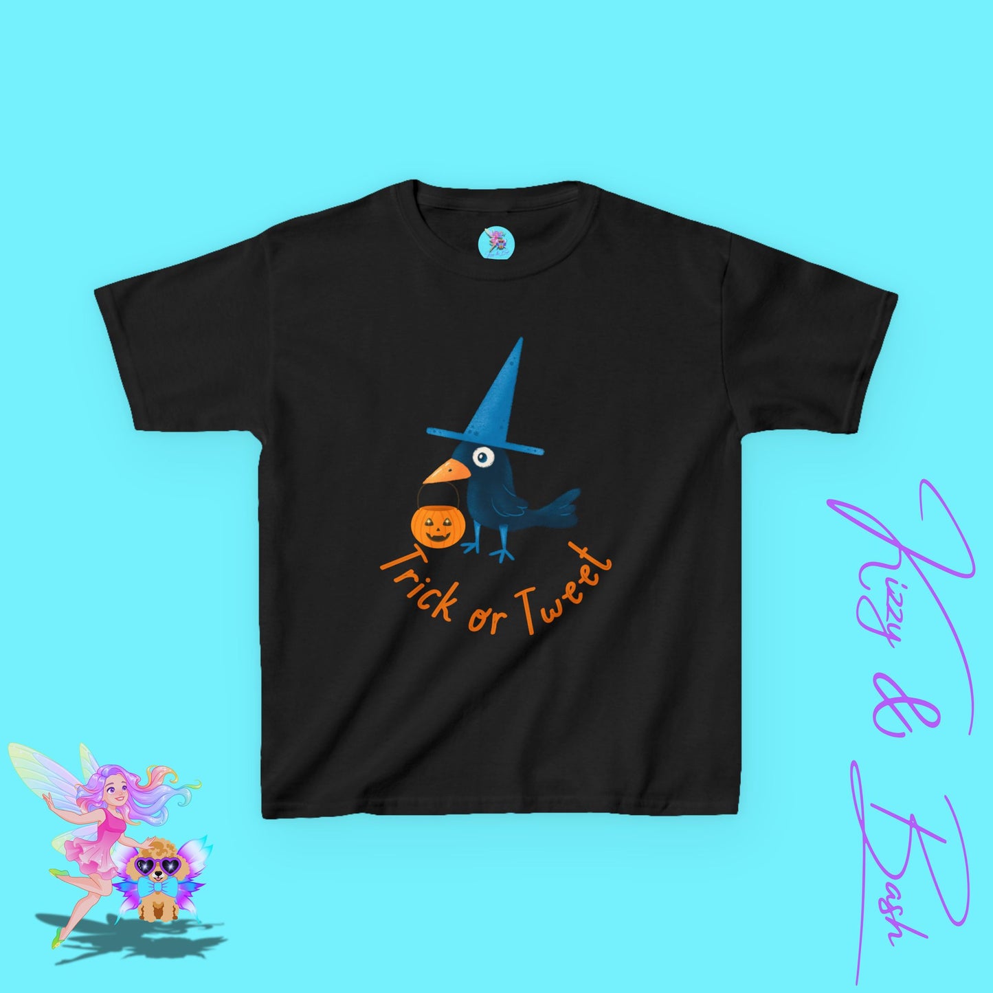 Trick-or-Tweet Black Bird Halloween T-Shirt for Kids Funny Unisex Fall Graphic Tee Halloween Pun T-Shirt Punny Halloween Tee Halloween Gift for Child Kids Heavy Cotton™ Tee