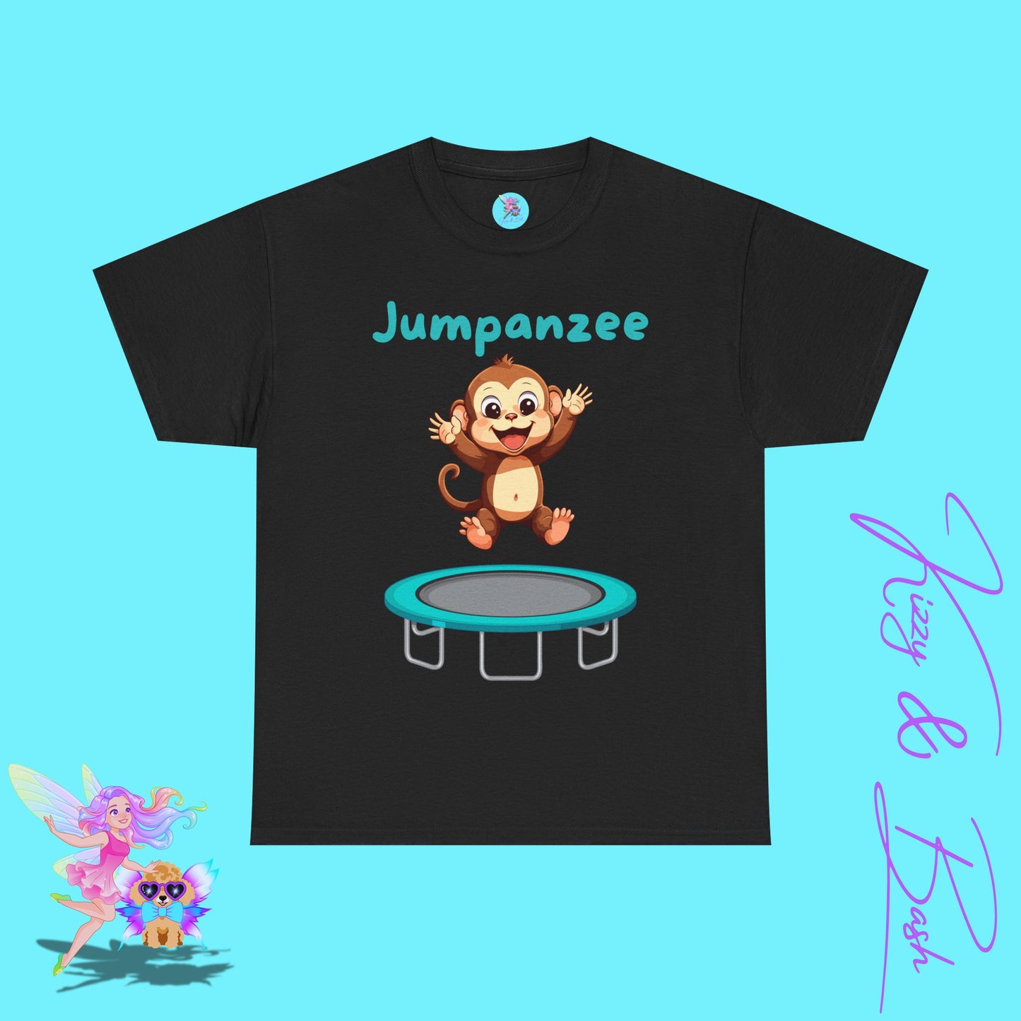 Jumpanzee T-Shirt Cute Monkey Jumping on a Trampoline T-Shirt Funny Animal Antics Shirt Trampoline Park Shirt Unique Monkey Lover Gift Idea Unisex Heavy Cotton Tee