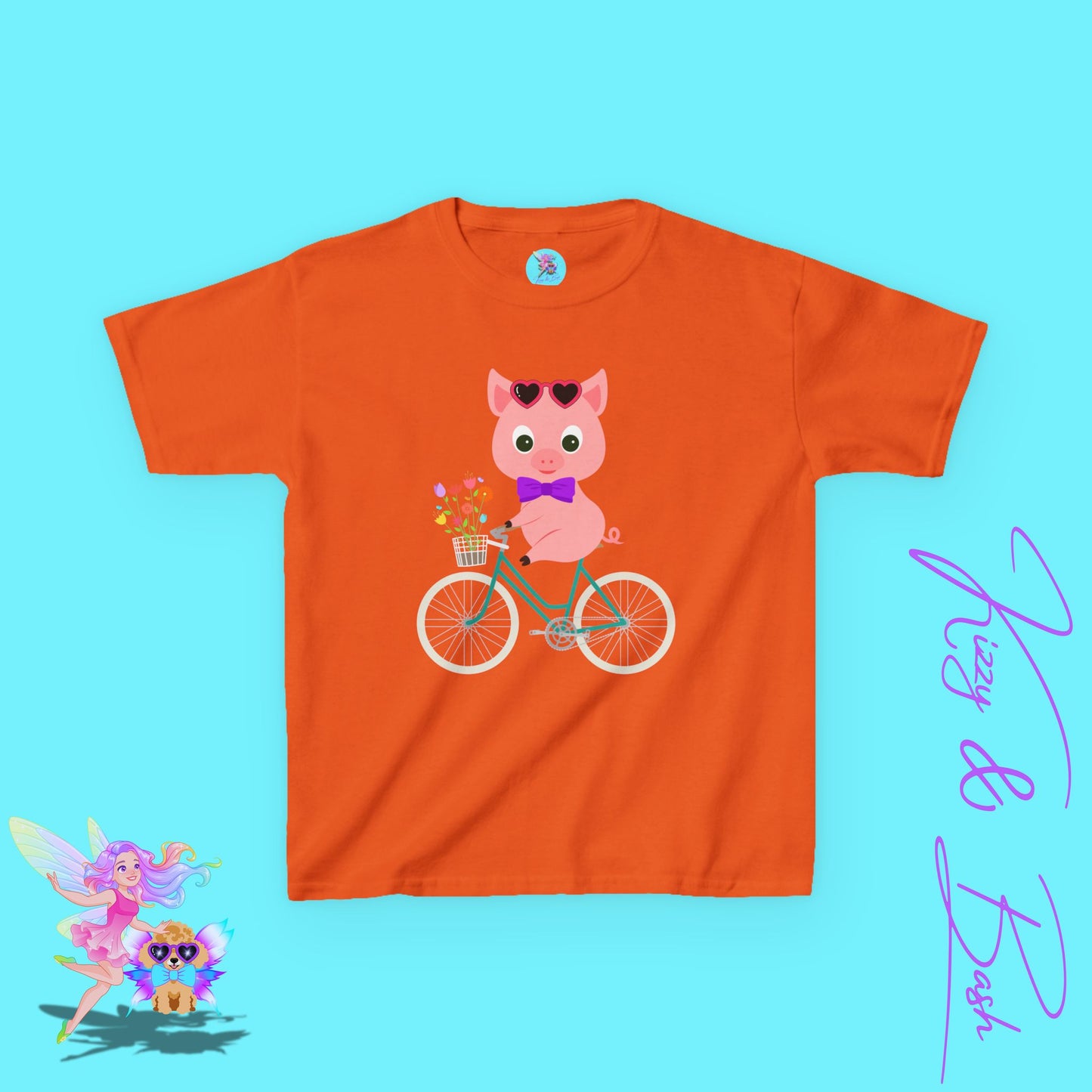 Cute Pig on Bicycle Shirt for Kids Whimsical Farmcore Graphic Tee Farm Animal Lover T-Shirt Cute Farm Animal Shirt Funny Spring Shirt for Her Adorable Pig Shirt for Kids Heavy Cotton™ Tee