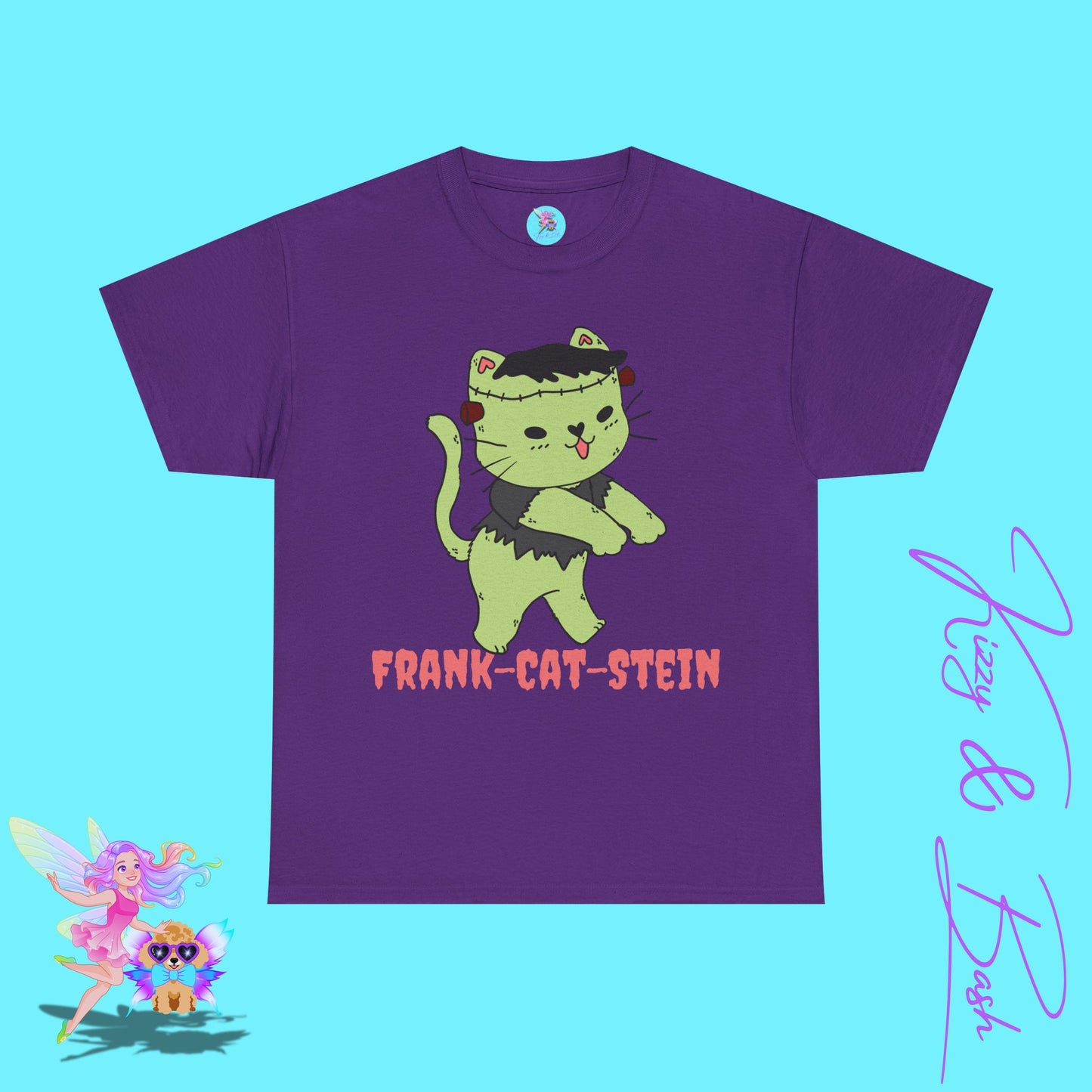 Frankenstein Kitty Cat T-Shirt Cute Halloween Pun Shirt Perfect Halloween Shirt for Cat Lovers Funny Zombie Monster Cat Gift for Cat Mom or Cat Dad Unisex Heavy Cotton Tee