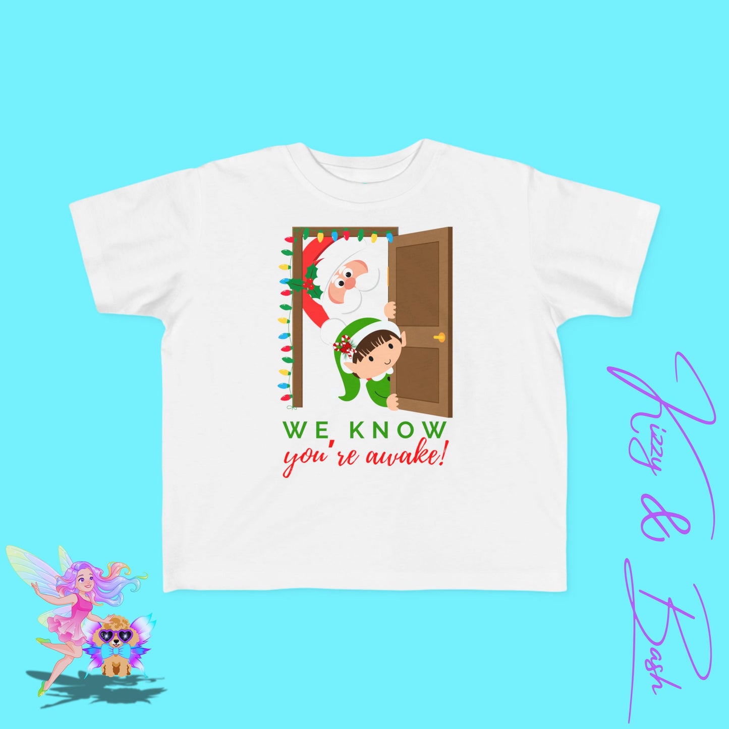 We Know You're Awake Santa and Elf T-Shirt for Toddlers Perfect Gift for the Naughty List Cute and Funny Christmas Shirt Funny Christmas Elf Gift Unique Gift for Santa Lovers Toddler's Fine Jersey Tee
