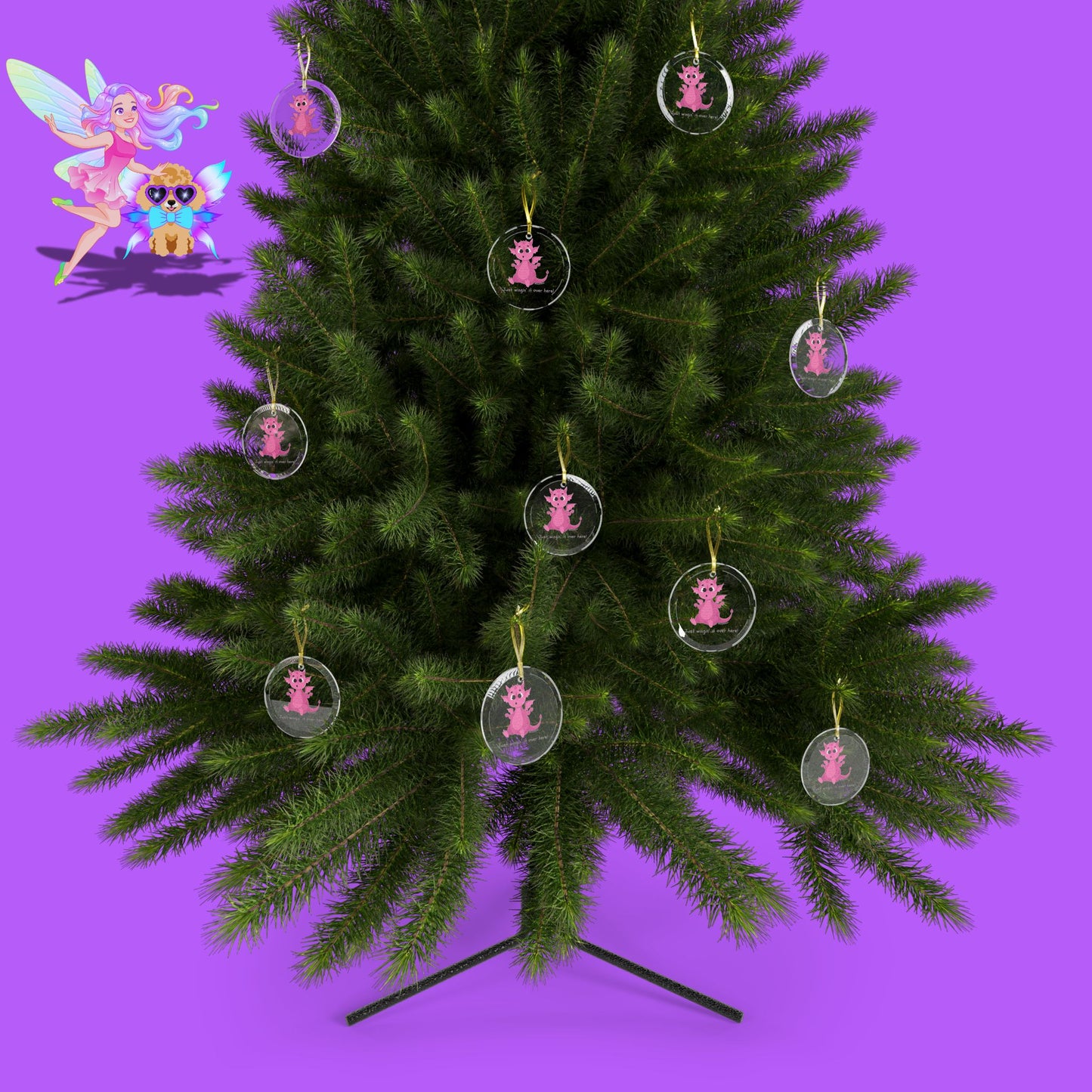 Pink Dragon Just Wingin' It Over Here Glass Ornaments Funny Dragon Gift for Her Dragoncore Christmas Gift Unique Holiday Gift for Dragon Lovers