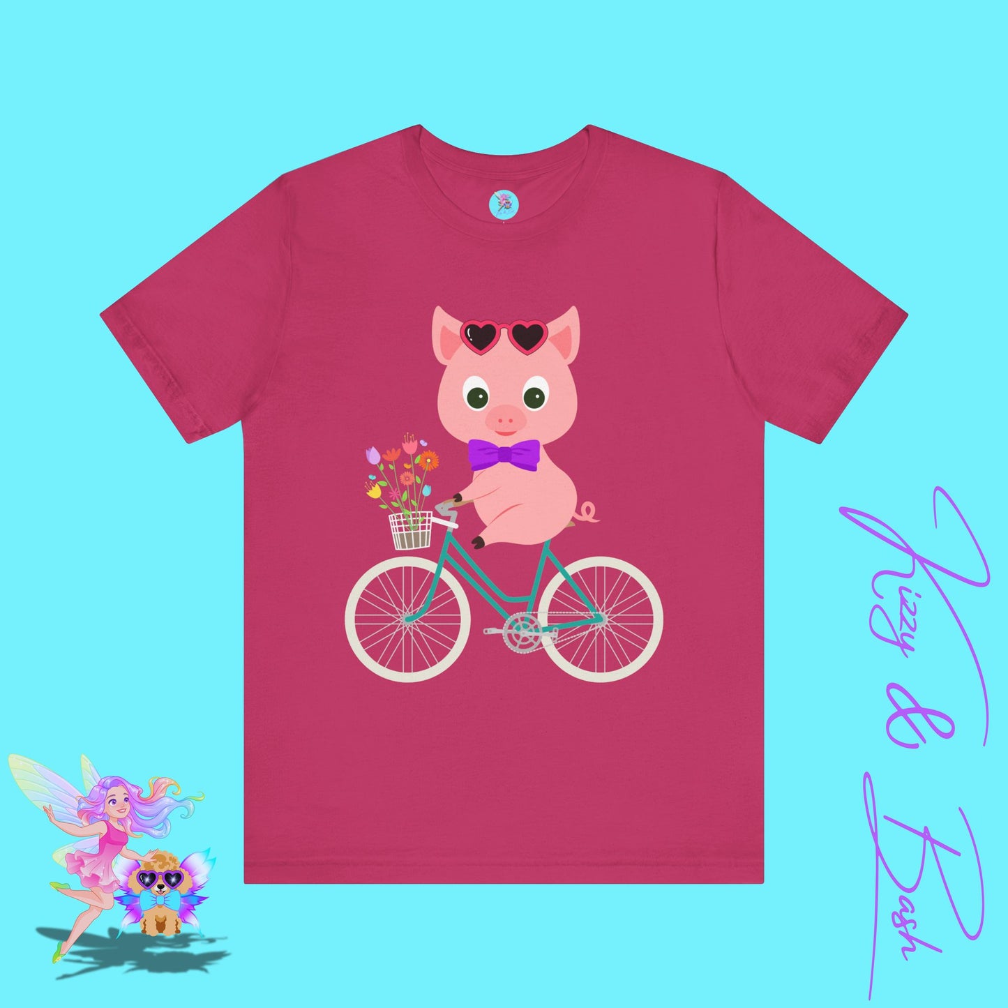 Cute Pig on Bicycle T-Shirt Whimsical Farmcore Graphic Tee Spring Piggy Shirt Gift for Pig Lovers Cute Farm Animal Shirt Spring Gift for Friends and Family Adult Unisex Jersey Short Sleeve Tee