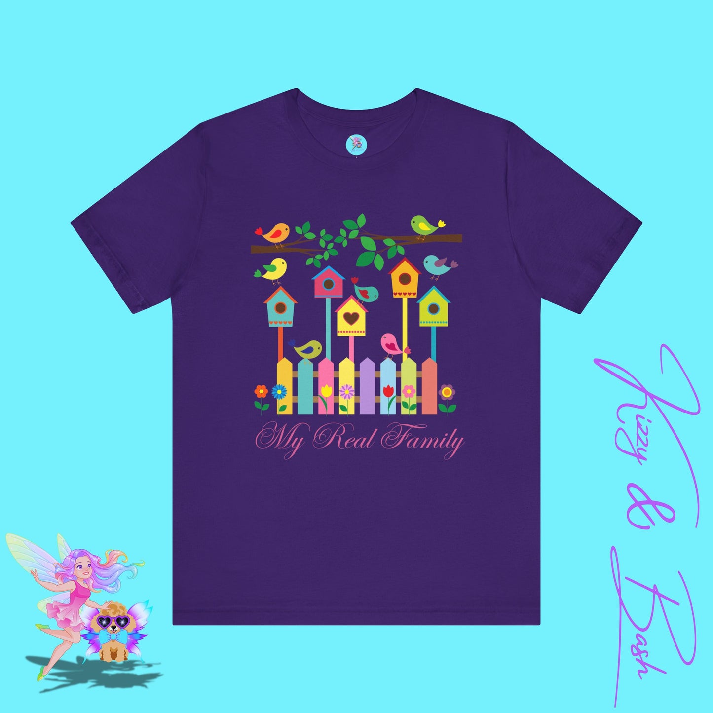Colorful Spring Birds T-Shirt My Real Family Gift Cute Spring Gift for Bird Lovers Naturecore Graphic Tee Nature Lover Gift Chosen Family My Tribe Adult Unisex Jersey Short Sleeve Tee