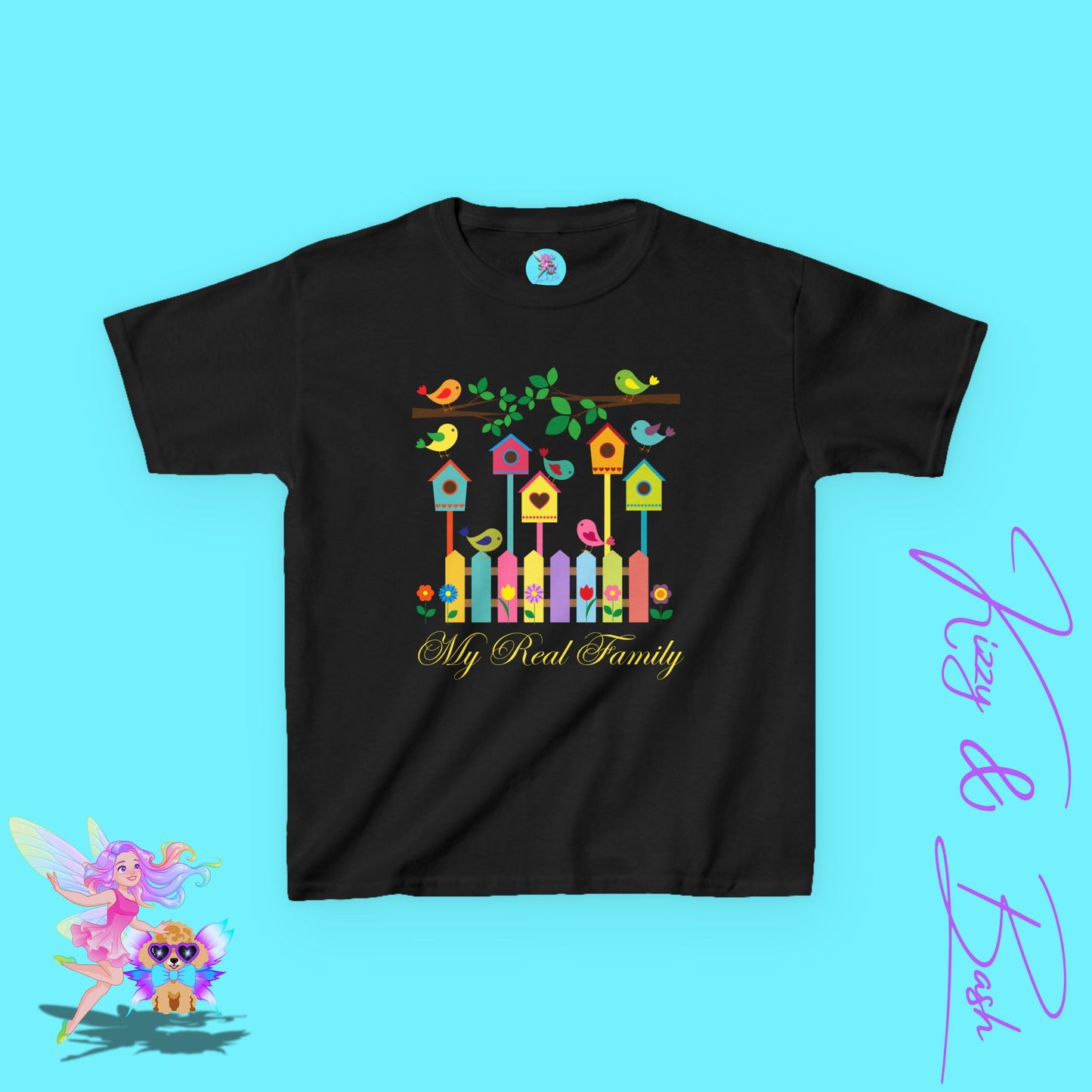 Bird Lover T-Shirt for Kids My Real Family Tee Cute Spring Bird Shirt Cottagecore Nature Graphic Tee Gift for Nature Lovers Cute Colorful Spring Gift Tee for Kids Heavy Cotton™ Tee