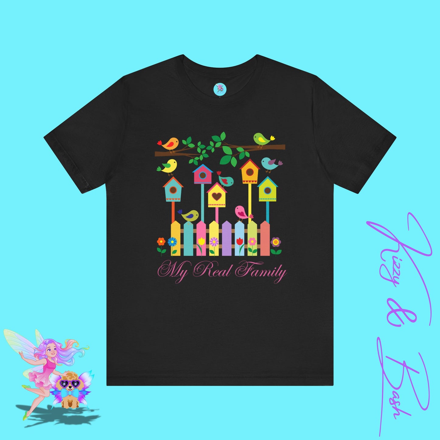 Colorful Spring Birds T-Shirt My Real Family Gift Cute Spring Gift for Bird Lovers Naturecore Graphic Tee Nature Lover Gift Chosen Family My Tribe Adult Unisex Jersey Short Sleeve Tee