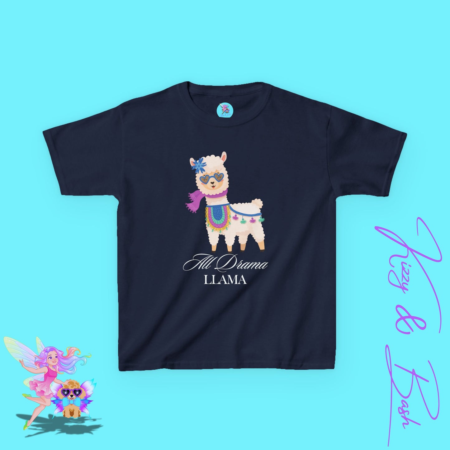 All Drama Llama T-Shirt Cute Llama Shirt for Kids Gift for Llama Lovers Cute Animal Attitude Shirt Drama Queen Shirt Funny Farm Animal T-Shirt for Kids Heavy Cotton™ Tee