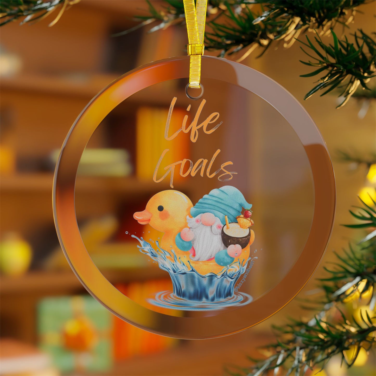Gnome Riding a Rubber Ducky Glass Ornament Life Goals Gift Idea Perfect Gift for Gnome Lovers Fun Gift for Rubber Ducky Fans Life Goals Christmas Ornament Water Life Gift Chill Vibes Gift Idea