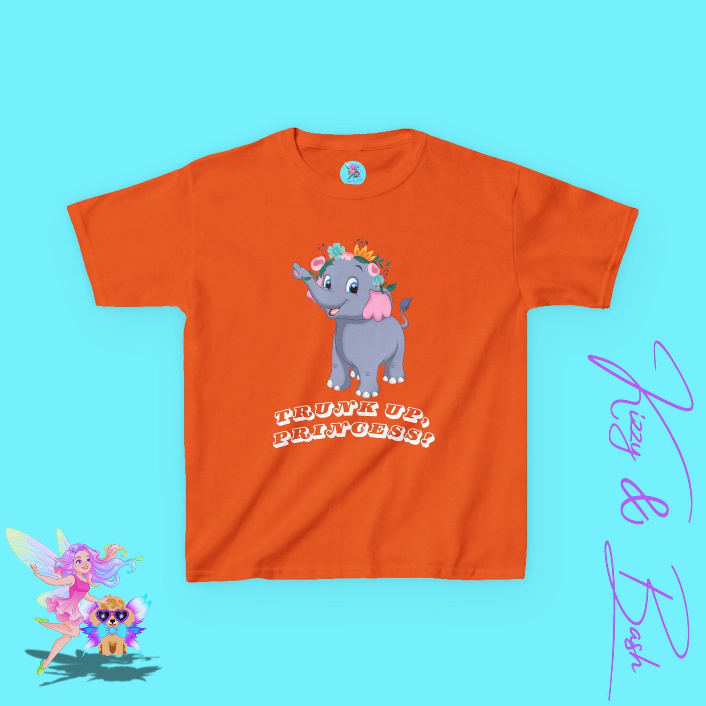 Cute Elephant Princess Shirt for Kids Trunk Up, Princess T-Shirt Gift for Elephant Lovers Cute Graphic Tee for Her Gift for Princess Lovers Elephant Shirt for Kids Heavy Cotton™ Tee