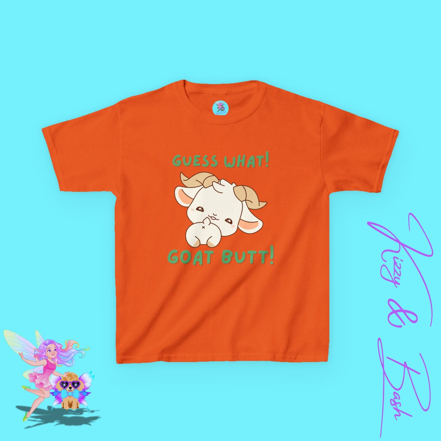Guess What! Goat Butt! Funny Goat Butt Shirt Cute Animal Humor Graphic T-Shirt Gift for Goat Lovers Unique Farmcore Gift Tee Kids Heavy Cotton™ Tee