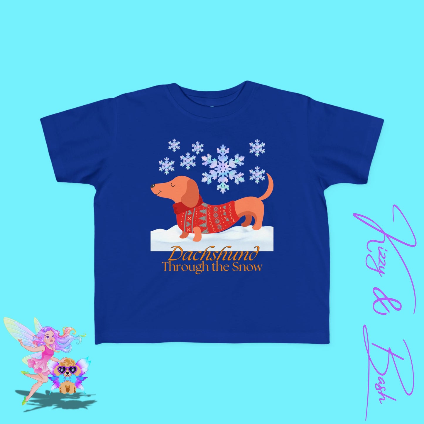 Christmas Wiener Dog T-Shirt for Toddlers Dachshund Through the Snow Dog Lover Gift Idea Perfect Gift for Dog Sibling Dachshund Holiday Pun Shirt for Toddler's Fine Jersey Tee
