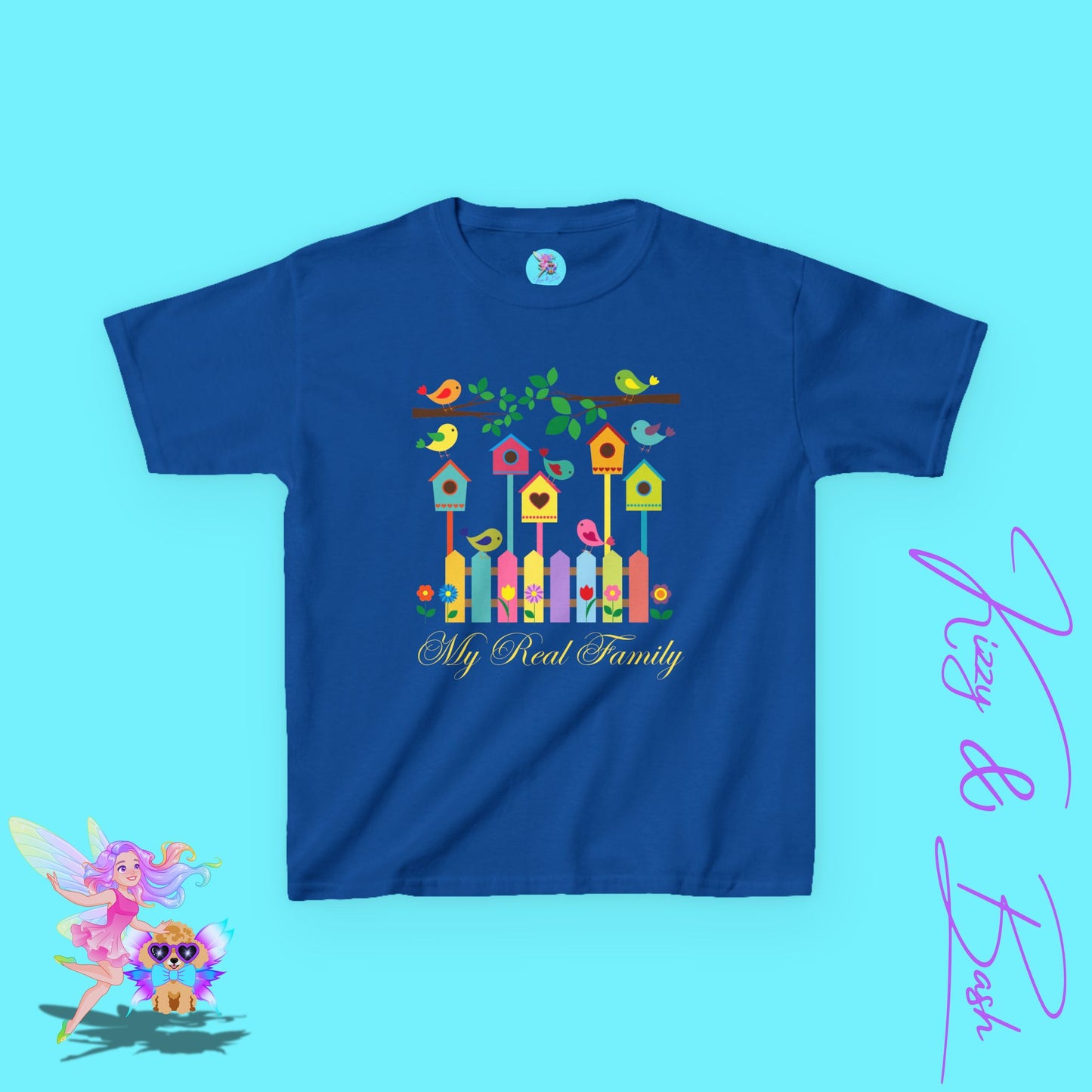 Bird Lover T-Shirt for Kids My Real Family Tee Cute Spring Bird Shirt Cottagecore Nature Graphic Tee Gift for Nature Lovers Cute Colorful Spring Gift Tee for Kids Heavy Cotton™ Tee