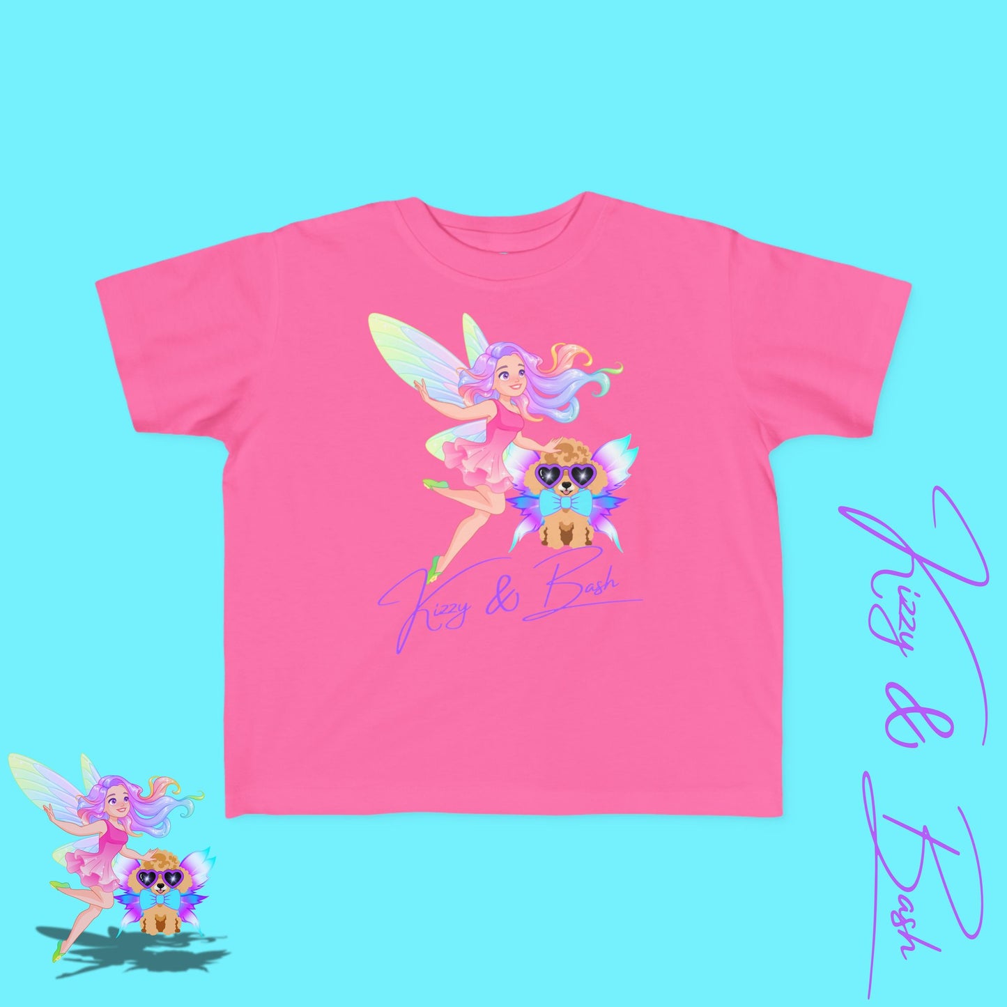 Kizzy & Bash Logo T-Shirt for Toddlers Whimsical Fairy and Toy Poodle Fairy Puppy Tee Fairycore Graphic Tee for Toddlers Dog Lovers Gift Shirt for Toddler's Fine Jersey Tee