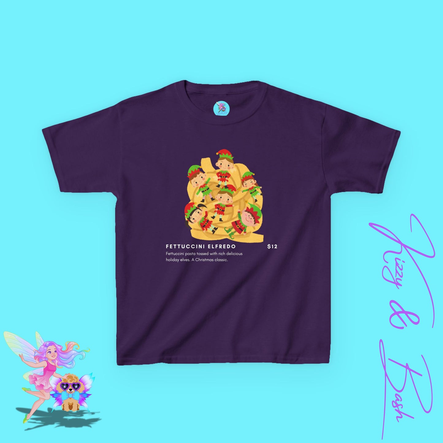 Fettuccini Elfredo Shirt Funny Holiday T-Shirt Gag Gift or Party Tee Idea Gift for Food Lovers Gift for Elf Fans Holiday Party Shirt Hilarious Christmas Shirt for Kids Heavy Cotton™ Tee