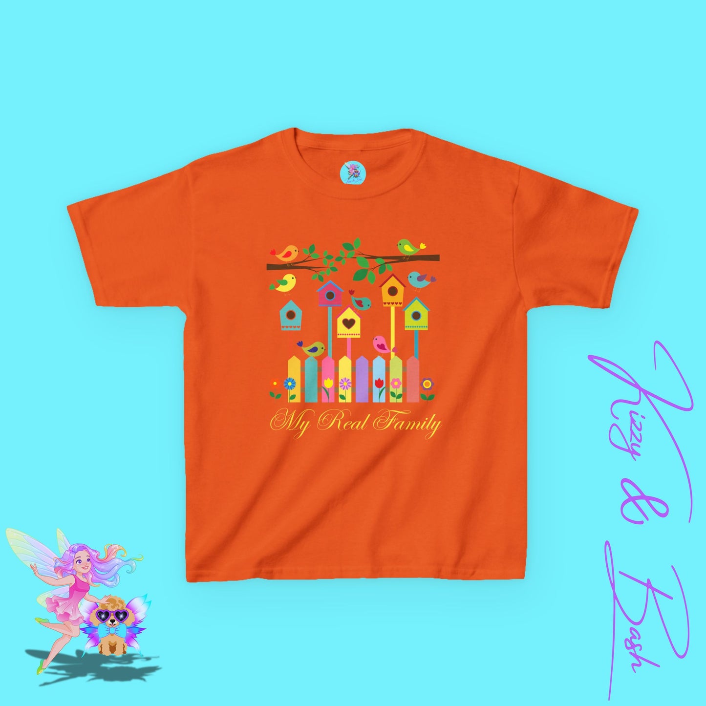 Bird Lover T-Shirt for Kids My Real Family Tee Cute Spring Bird Shirt Cottagecore Nature Graphic Tee Gift for Nature Lovers Cute Colorful Spring Gift Tee for Kids Heavy Cotton™ Tee