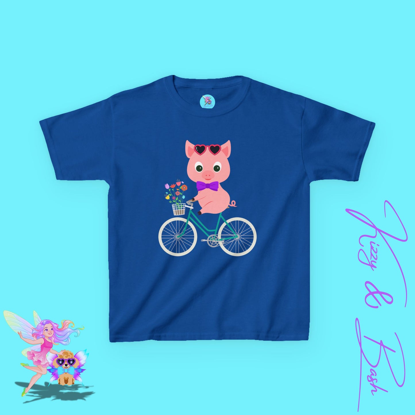 Cute Pig on Bicycle Shirt for Kids Whimsical Farmcore Graphic Tee Farm Animal Lover T-Shirt Cute Farm Animal Shirt Funny Spring Shirt for Her Adorable Pig Shirt for Kids Heavy Cotton™ Tee