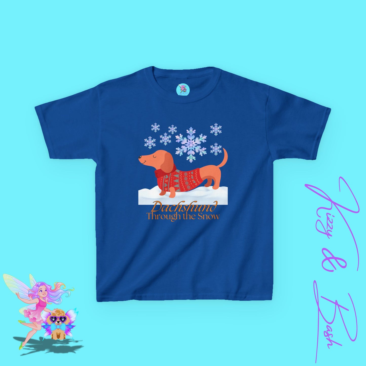 Funny Christmas Dachshund Shirt Dachshund Through the Snow Cute Christmas Dog Shirt for Kids Christmas Wiener Dog Shirt Christmas Shirt for Dog Moms and Dads Funny Shirt for Dog Lovers Kids Heavy Cotton™ Tee