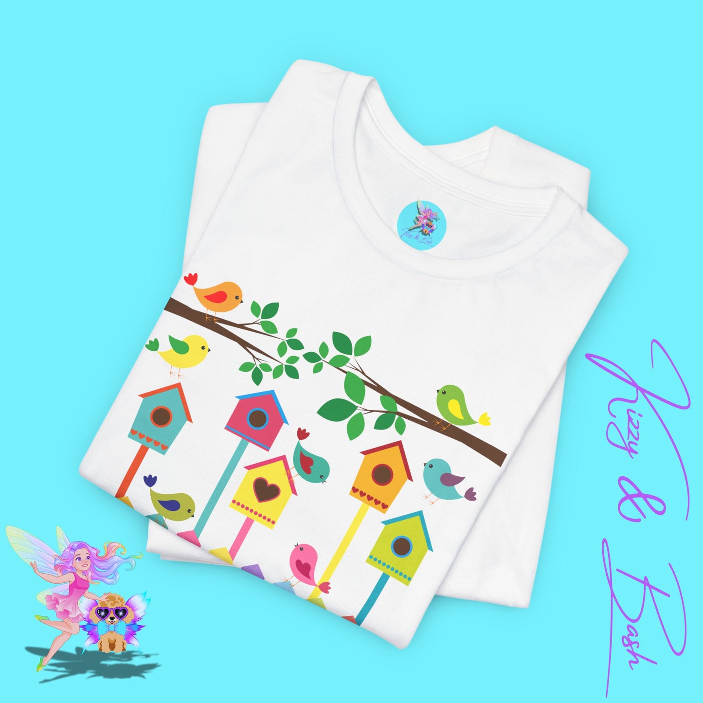 Colorful Spring Birds T-Shirt My Real Family Gift Cute Spring Gift for Bird Lovers Naturecore Graphic Tee Nature Lover Gift Chosen Family My Tribe Adult Unisex Jersey Short Sleeve Tee