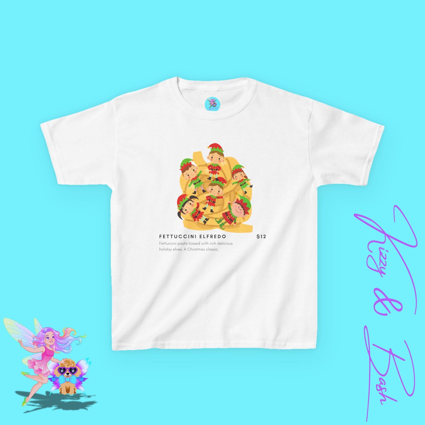 Fettuccini Elfredo Shirt Funny Holiday T-Shirt Gag Gift or Party Tee Idea Gift for Food Lovers Gift for Elf Fans Holiday Party Shirt Hilarious Christmas Shirt for Kids Heavy Cotton™ Tee
