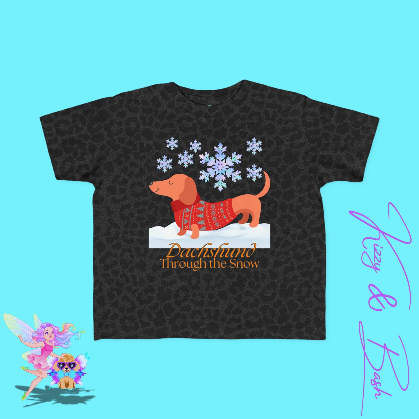 Christmas Wiener Dog T-Shirt for Toddlers Dachshund Through the Snow Dog Lover Gift Idea Perfect Gift for Dog Sibling Dachshund Holiday Pun Shirt for Toddler's Fine Jersey Tee