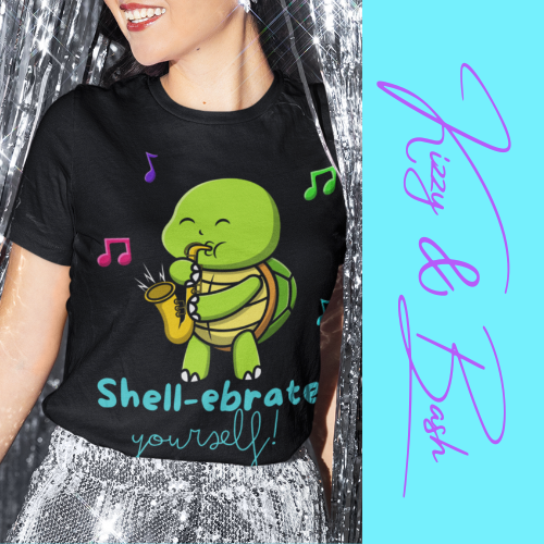 Saxophone Playing Turtle Shirt Shell-ebrate Yourself T-Shirt Funny Turtle Music Shirt Fun Gift for Music Lovers Band Camp T-Shirt Band Student or Music Teacher Gift Adult Unisex Jersey Short Sleeve Tee