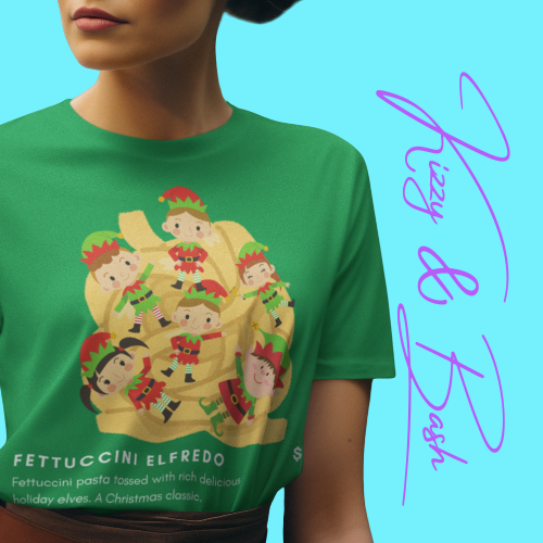 Fettuccini Elfredo T-Shirt Funny Christmas Shirt for Adults Unique Christmas Gift for Him or Her Funny Gift for Elf Lovers Fun T-Shirt for Food Lovers Foodie Shirt Ultimate White Elephant Gift Exchange Idea Unisex Heavy Cotton Tee
