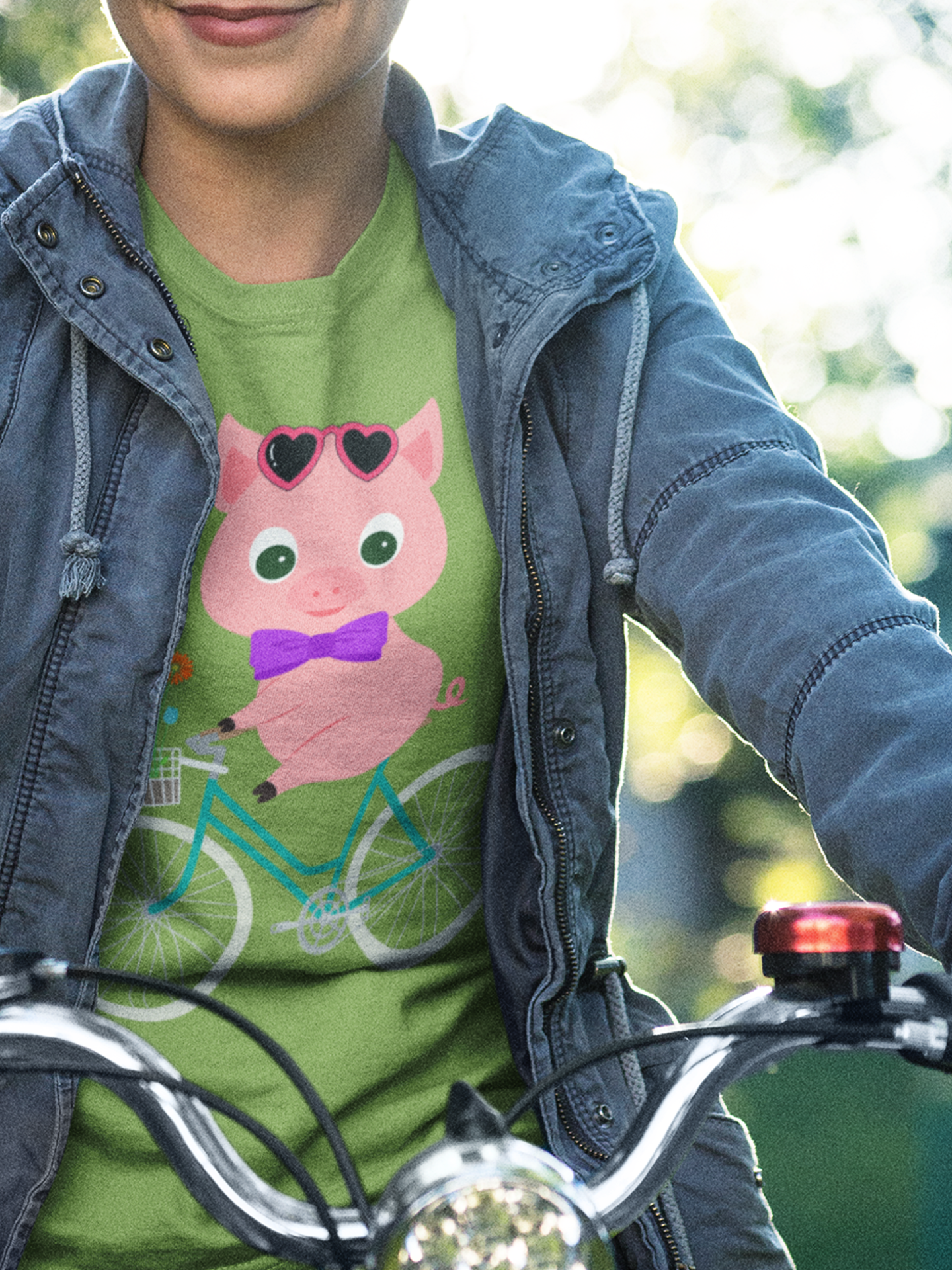 Adorable Pig Riding a Bicycle T-Shirt Cute Pig Shirt for Her Funny Animal T-Shirt Gift for Pig Lovers Funny Gift for Bicyclists Unique Spring Tee Unisex Heavy Cotton Tee