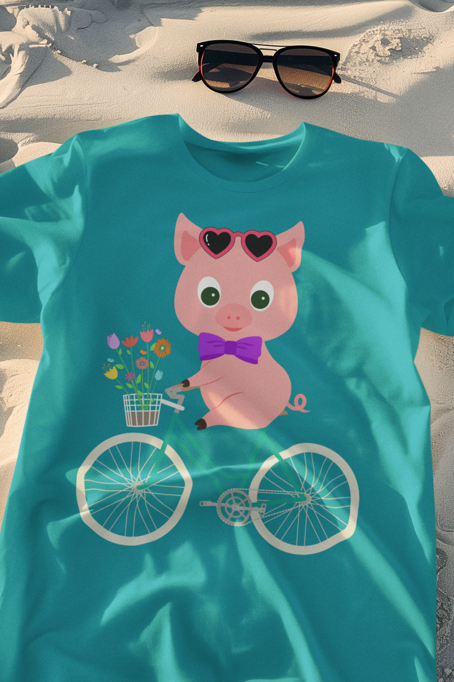 Adorable Pig Riding a Bicycle T-Shirt Cute Pig Shirt for Her Funny Animal T-Shirt Gift for Pig Lovers Funny Gift for Bicyclists Unique Spring Tee Unisex Heavy Cotton Tee