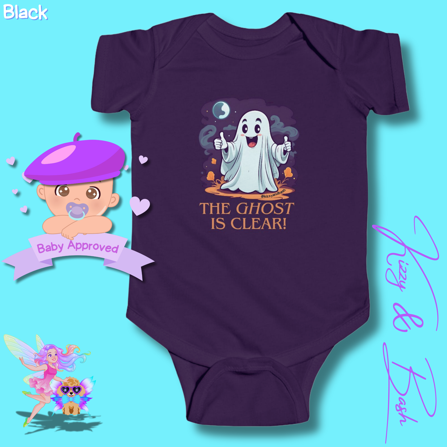 Adorable Halloween Onesie for Baby Funny Halloween Outfit for Newborn Unique Halloween Gift for Baby Shower Fun Gift for Halloween Baby The Ghost is Clear The Coast is Clear Pun Ghost with Two Thumbs Up Infant Fine Jersey Bodysuit