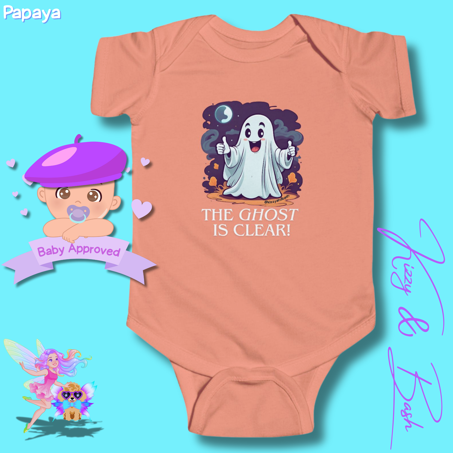 Adorable Halloween Onesie for Baby Funny Halloween Outfit for Newborn Unique Halloween Gift for Baby Shower Fun Gift for Halloween Baby The Ghost is Clear The Coast is Clear Pun Ghost with Two Thumbs Up Infant Fine Jersey Bodysuit