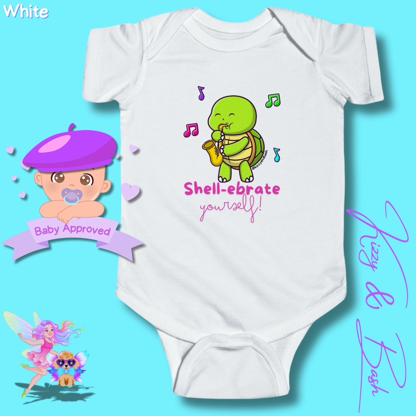 Colorful Turtle Onesie for Baby Saxophone Playing Turtle Outfit for Newborn Unique Baby Shower Gift Turtle Baby Nursery Gift Idea Shell-ebrate Yourself Infant Fine Jersey Bodysuit