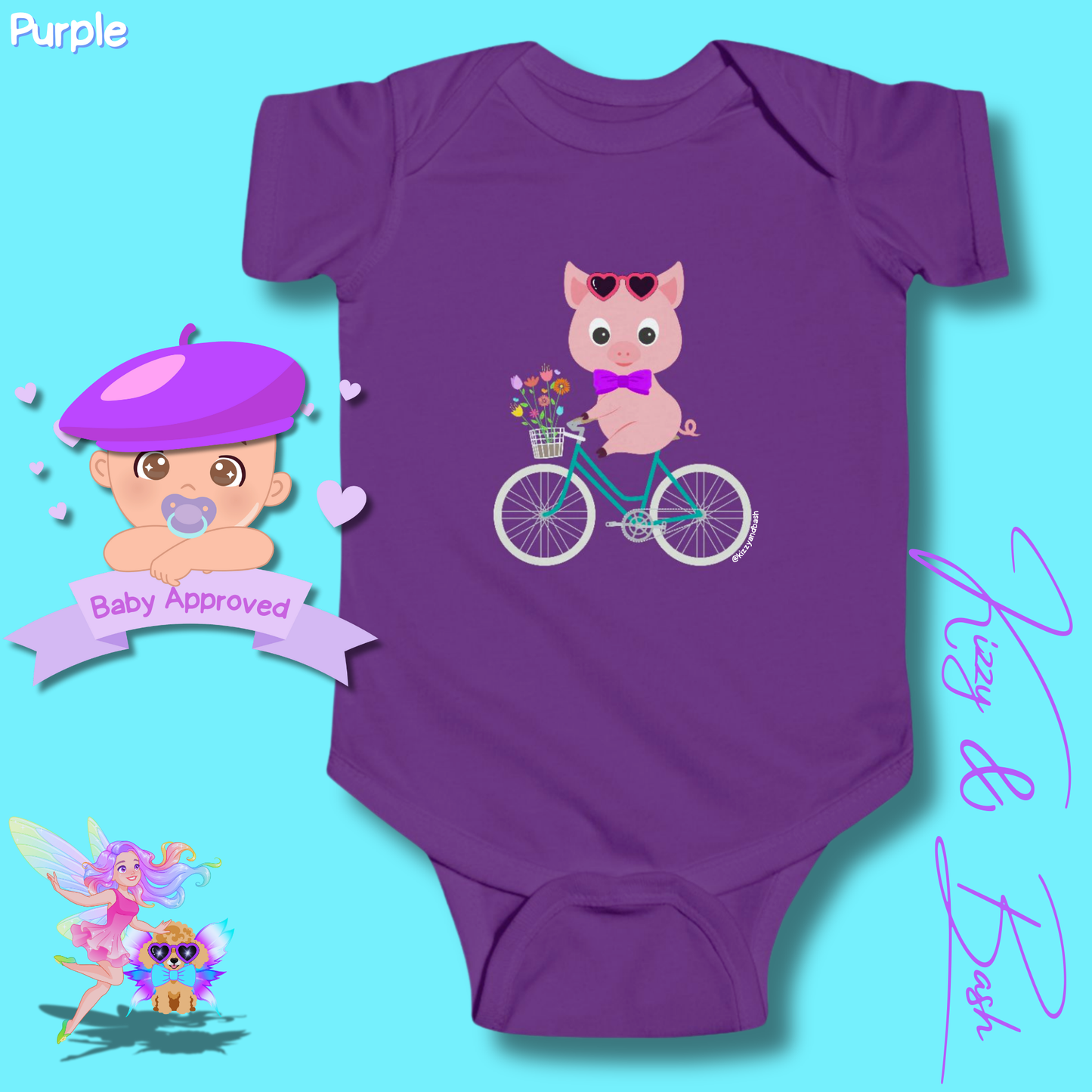 Cute Pig Riding a Bicycle Infant Onesie Perfect Baby Shower Gift Pig Nursery Gift Funny Gift for Baby Unique Pig Gift for Baby Boy or Baby Girl