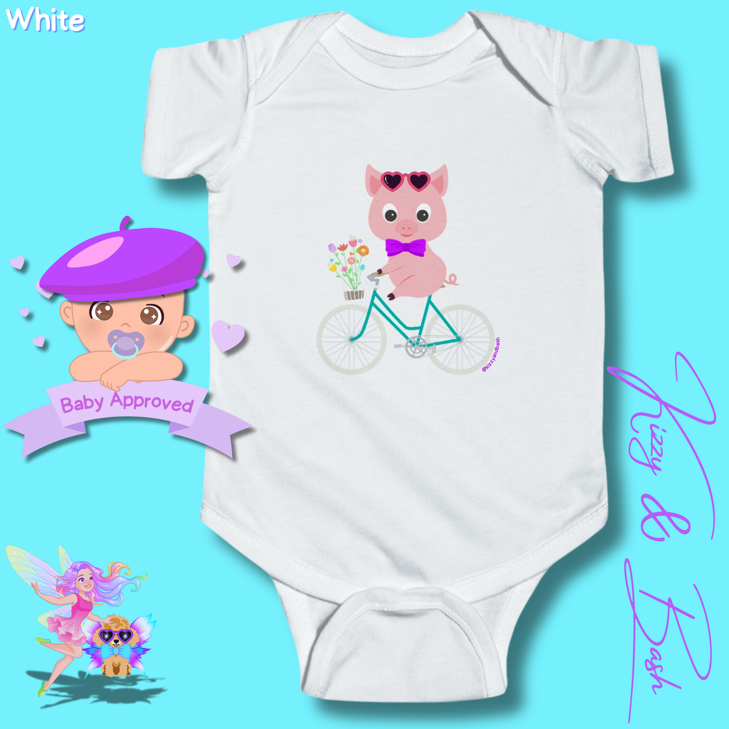 Cute Pig Riding a Bicycle Infant Onesie Perfect Baby Shower Gift Pig Nursery Gift Funny Gift for Baby Unique Pig Gift for Baby Boy or Baby Girl