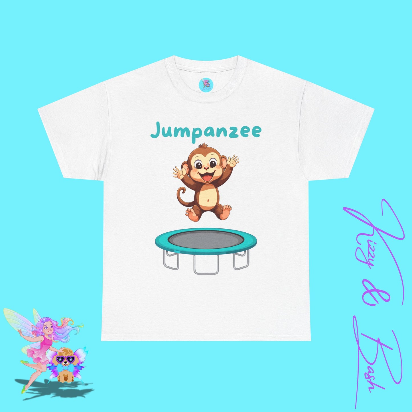 Jumpanzee T-Shirt Cute Monkey Jumping on a Trampoline T-Shirt Funny Animal Antics Shirt Trampoline Park Shirt Unique Monkey Lover Gift Idea Unisex Heavy Cotton Tee
