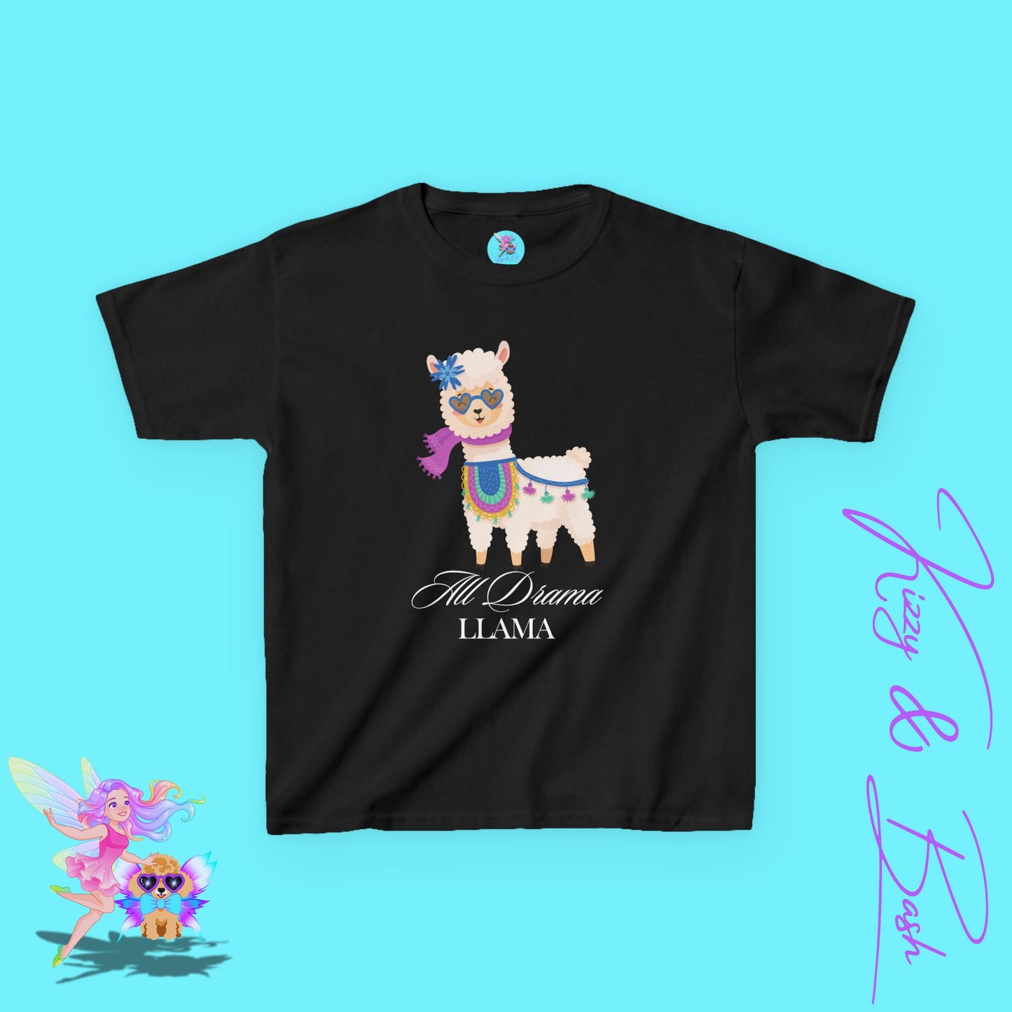 All Drama Llama T-Shirt Cute Llama Shirt for Kids Gift for Llama Lovers Cute Animal Attitude Shirt Drama Queen Shirt Funny Farm Animal T-Shirt for Kids Heavy Cotton™ Tee