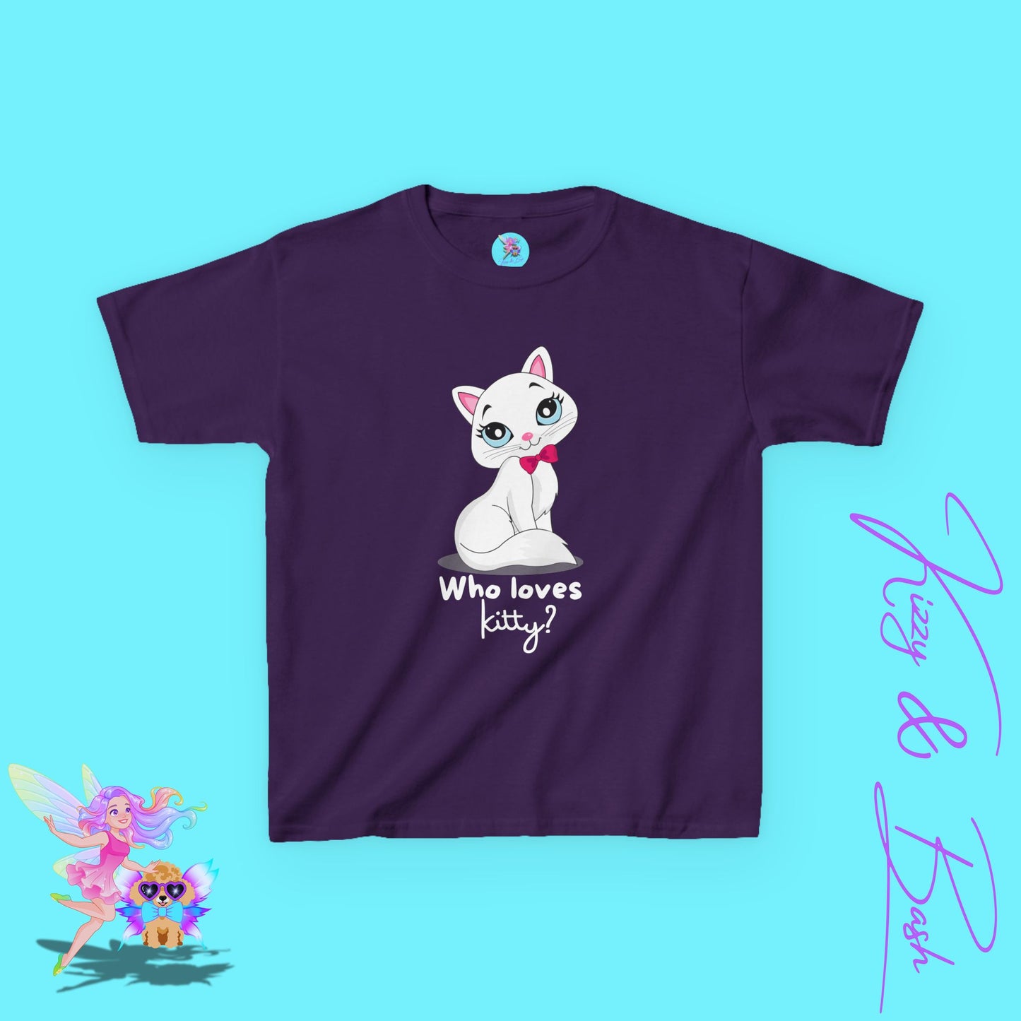 Who Loves Kitty? Cute Cat Shirt for Kids Funny Gift for Cat Lovers Playful Kitty Tee Girly Girl Gift Idea Whimsical Animal Graphic Tee for Kids Heavy Cotton™ Tee