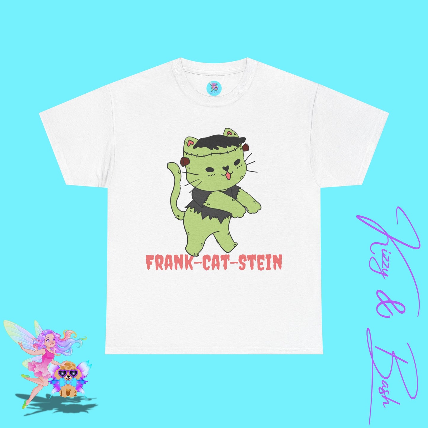 Frankenstein Kitty Cat T-Shirt Cute Halloween Pun Shirt Perfect Halloween Shirt for Cat Lovers Funny Zombie Monster Cat Gift for Cat Mom or Cat Dad Unisex Heavy Cotton Tee