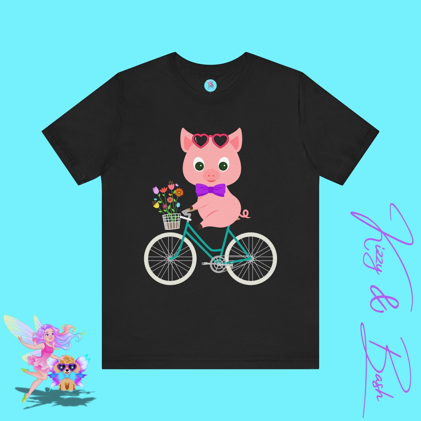 Cute Pig on Bicycle T-Shirt Whimsical Farmcore Graphic Tee Spring Piggy Shirt Gift for Pig Lovers Cute Farm Animal Shirt Spring Gift for Friends and Family Adult Unisex Jersey Short Sleeve Tee