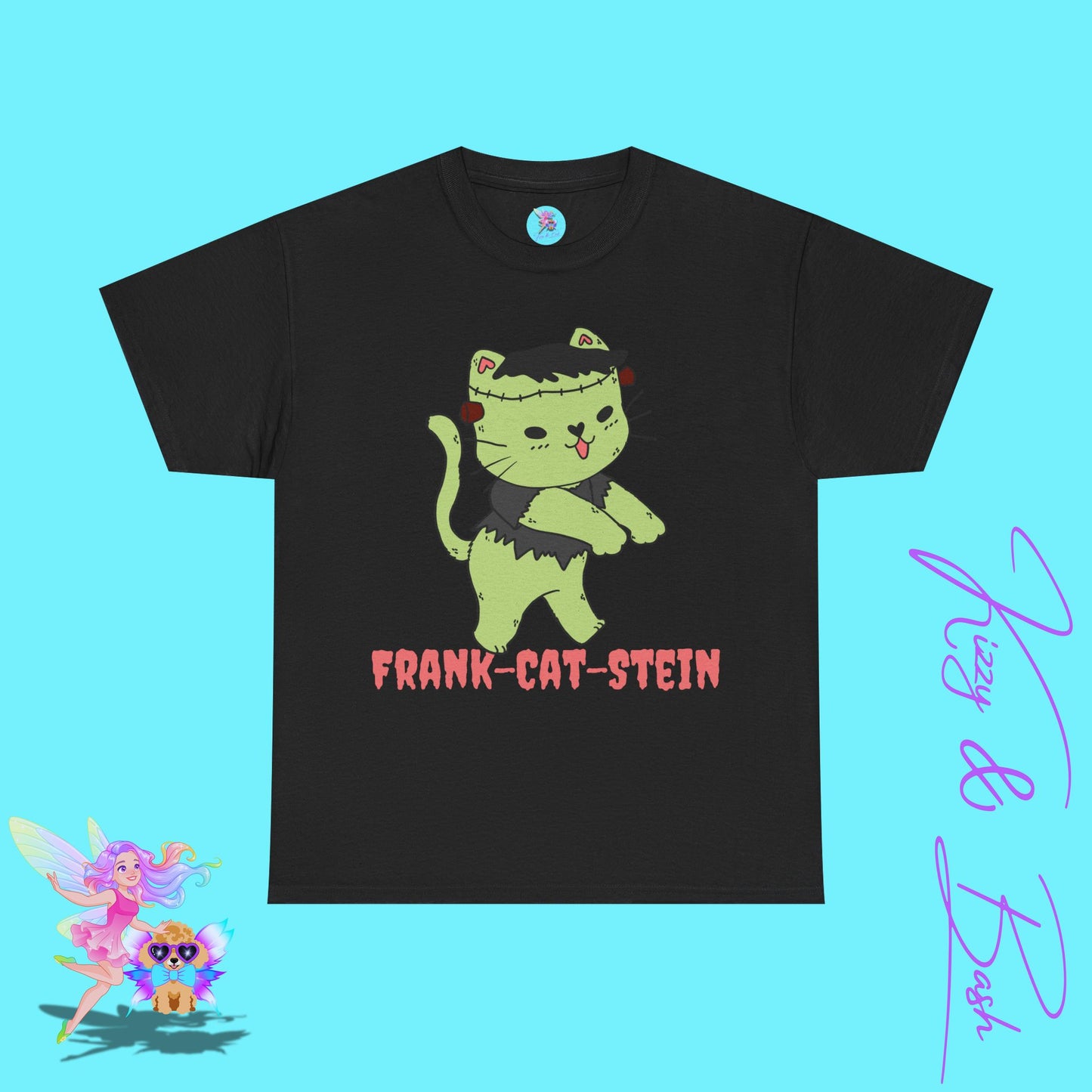 Frankenstein Kitty Cat T-Shirt Cute Halloween Pun Shirt Perfect Halloween Shirt for Cat Lovers Funny Zombie Monster Cat Gift for Cat Mom or Cat Dad Unisex Heavy Cotton Tee