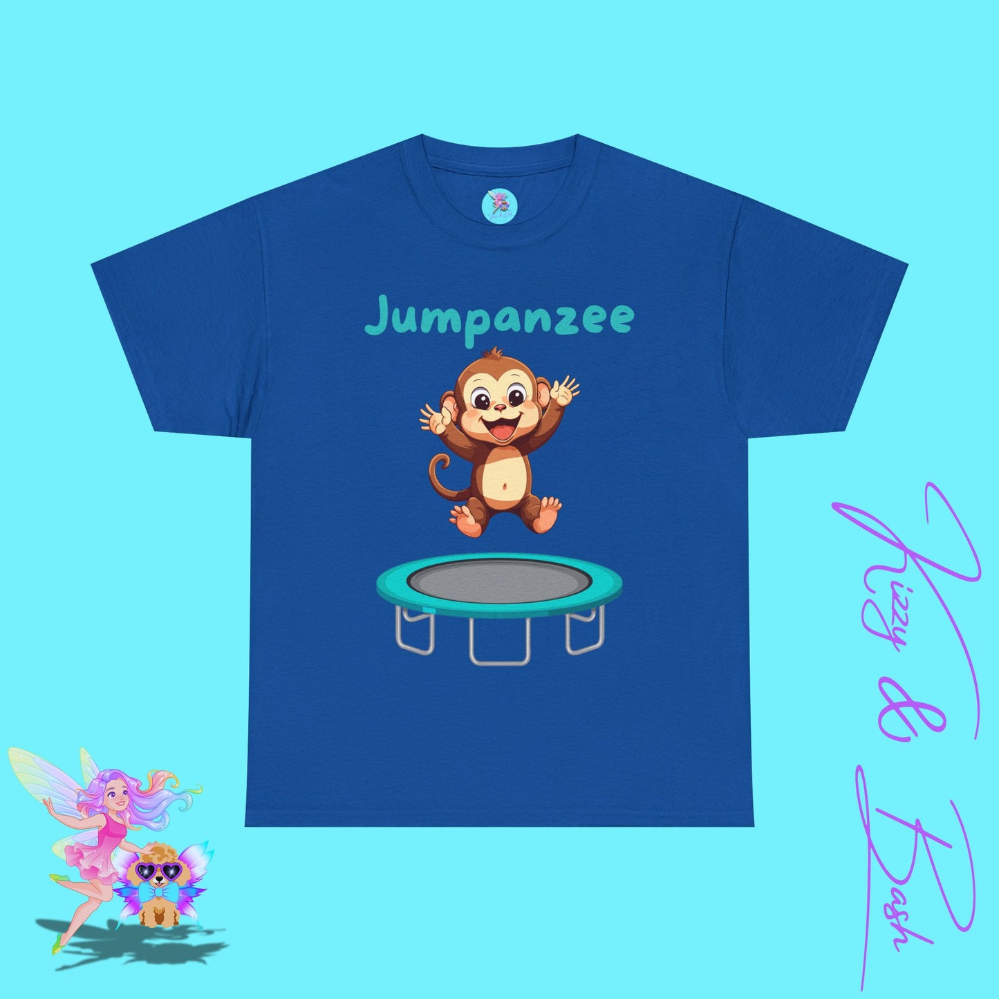 Jumpanzee T-Shirt Cute Monkey Jumping on a Trampoline T-Shirt Funny Animal Antics Shirt Trampoline Park Shirt Unique Monkey Lover Gift Idea Unisex Heavy Cotton Tee