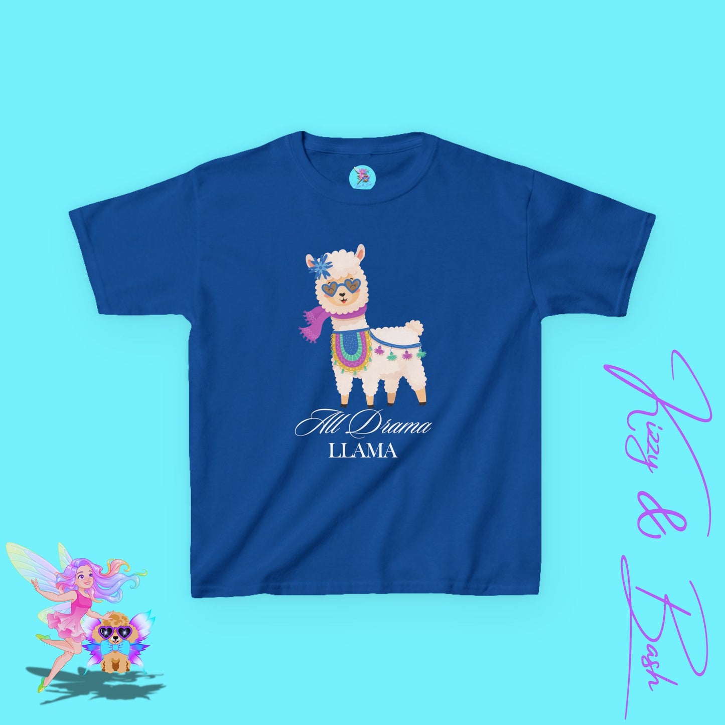 All Drama Llama T-Shirt Cute Llama Shirt for Kids Gift for Llama Lovers Cute Animal Attitude Shirt Drama Queen Shirt Funny Farm Animal T-Shirt for Kids Heavy Cotton™ Tee
