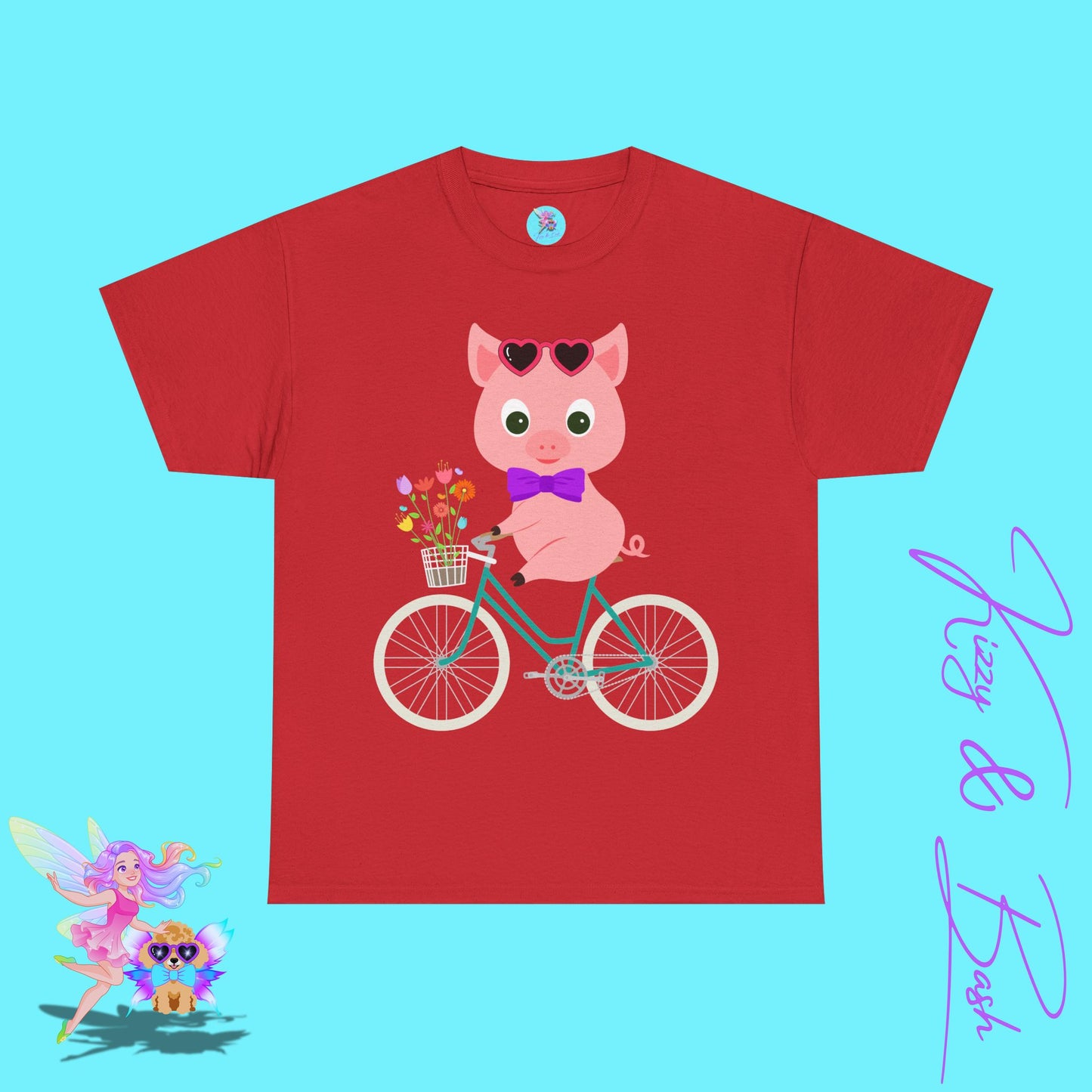 Adorable Pig Riding a Bicycle T-Shirt Cute Pig Shirt for Her Funny Animal T-Shirt Gift for Pig Lovers Funny Gift for Bicyclists Unique Spring Tee Unisex Heavy Cotton Tee