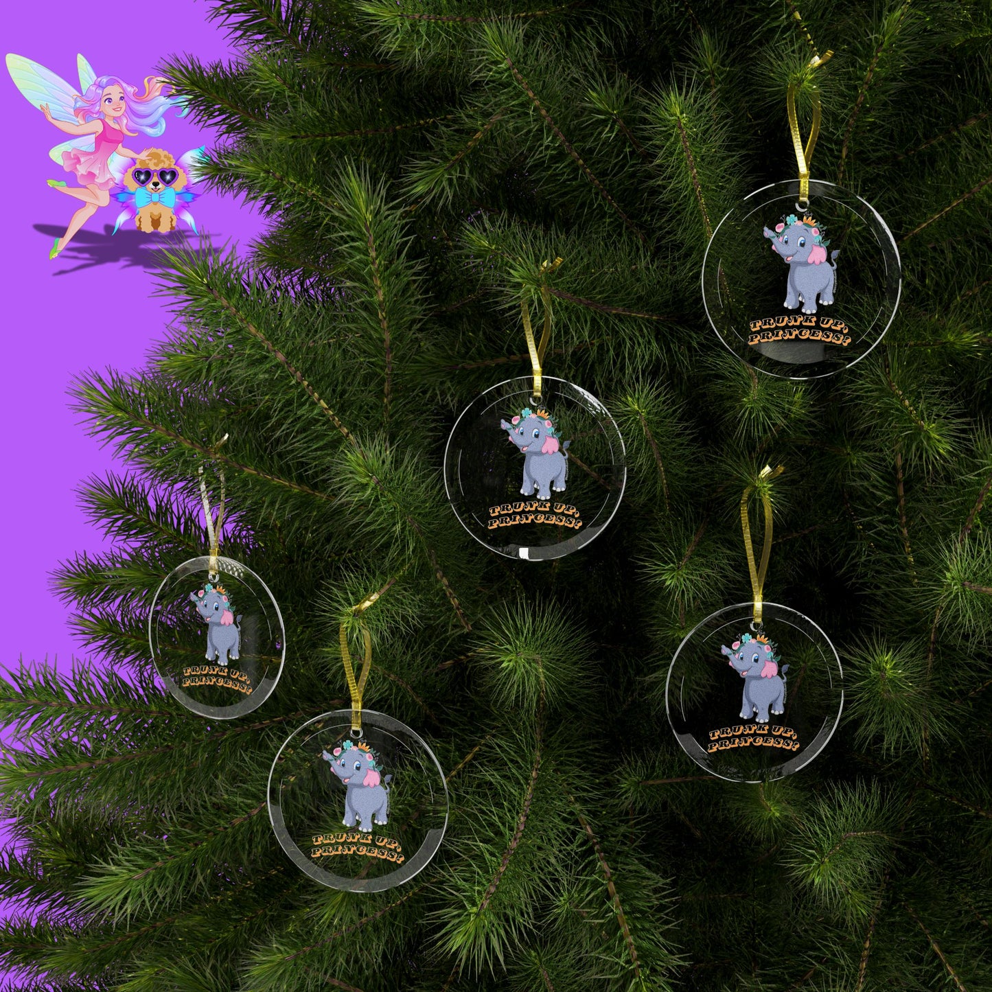 Cute Elephant Ornament Elephant Princess Christmas Ornament Elephant with Floral Crown Trunk Up, Princess Royal Elephant Perfect Gift for Elephant Lovers Unique Princess Lover Gift