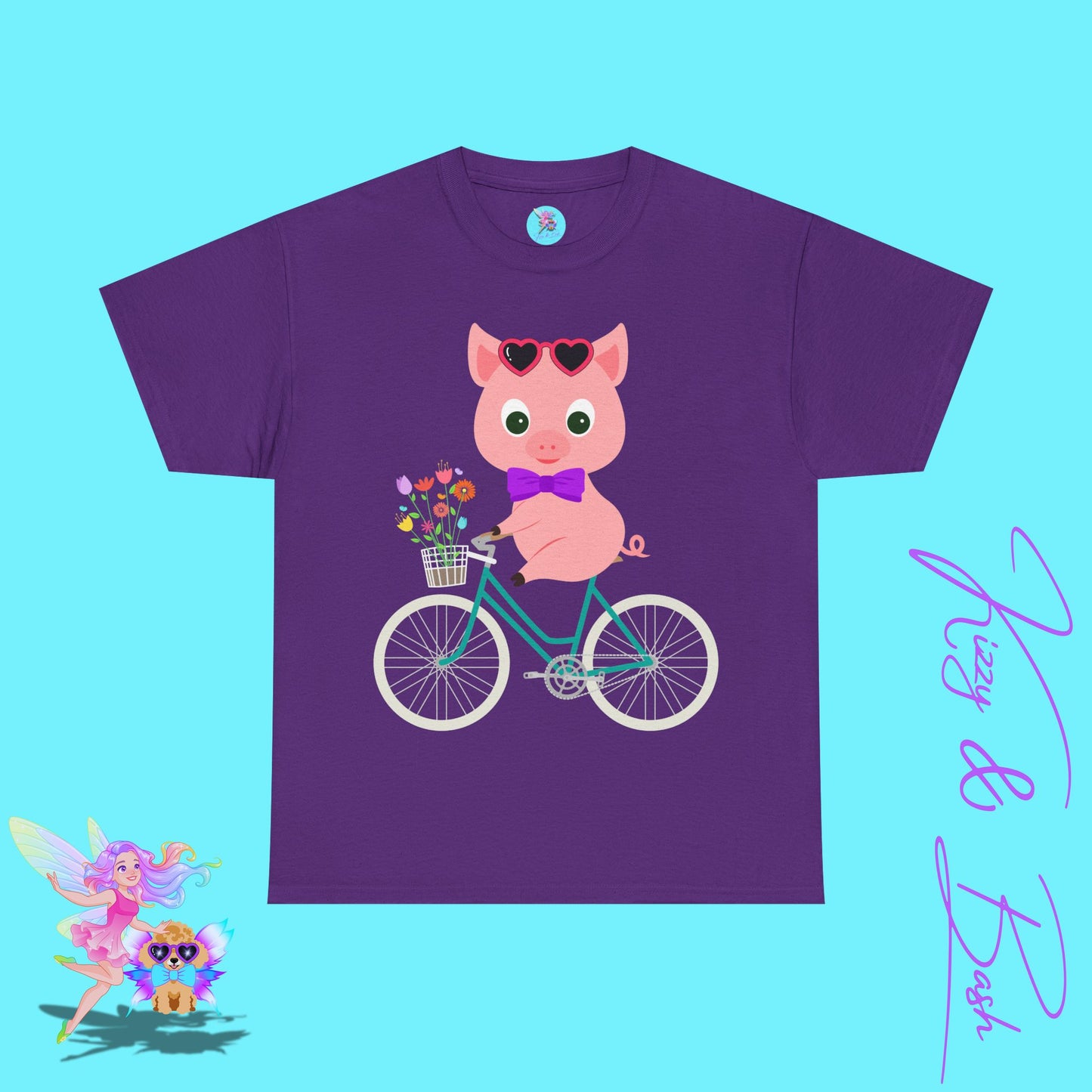 Adorable Pig Riding a Bicycle T-Shirt Cute Pig Shirt for Her Funny Animal T-Shirt Gift for Pig Lovers Funny Gift for Bicyclists Unique Spring Tee Unisex Heavy Cotton Tee